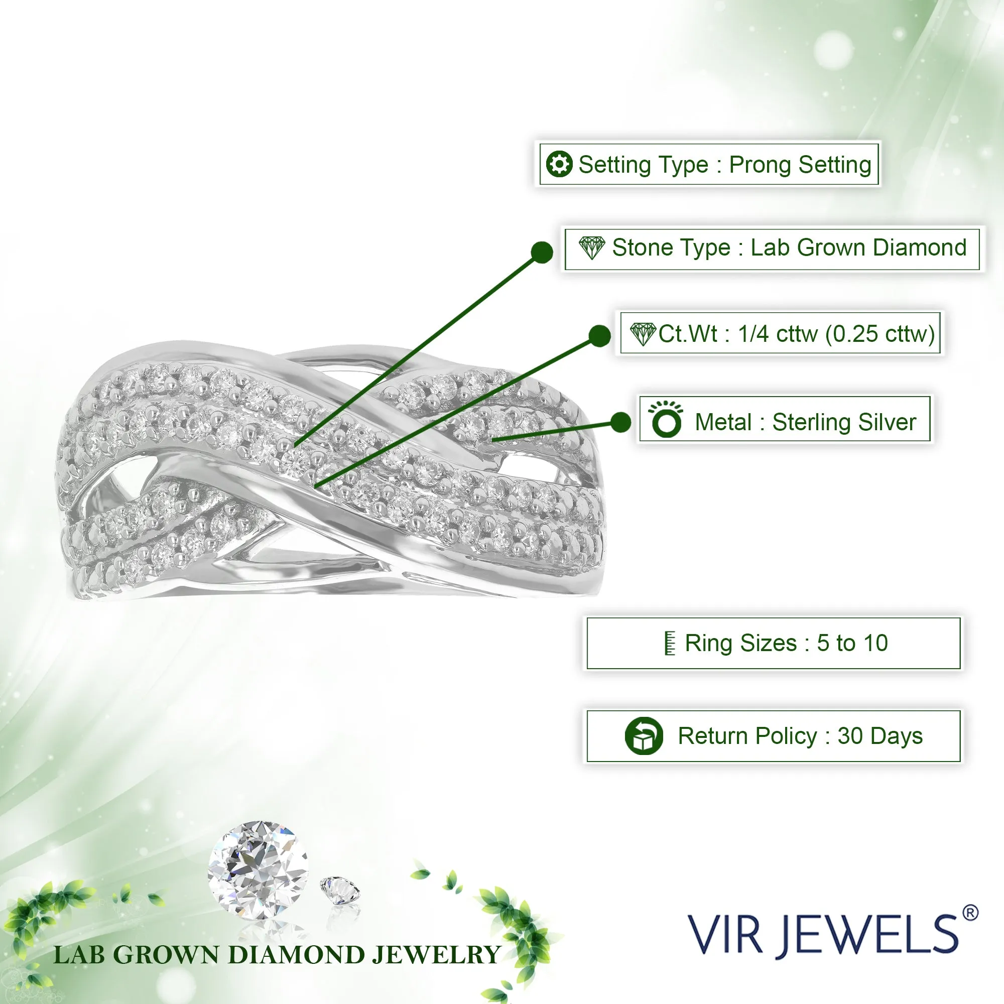 1/4 cttw Lab Grown Diamond Cross Over Wedding Band in Silver
