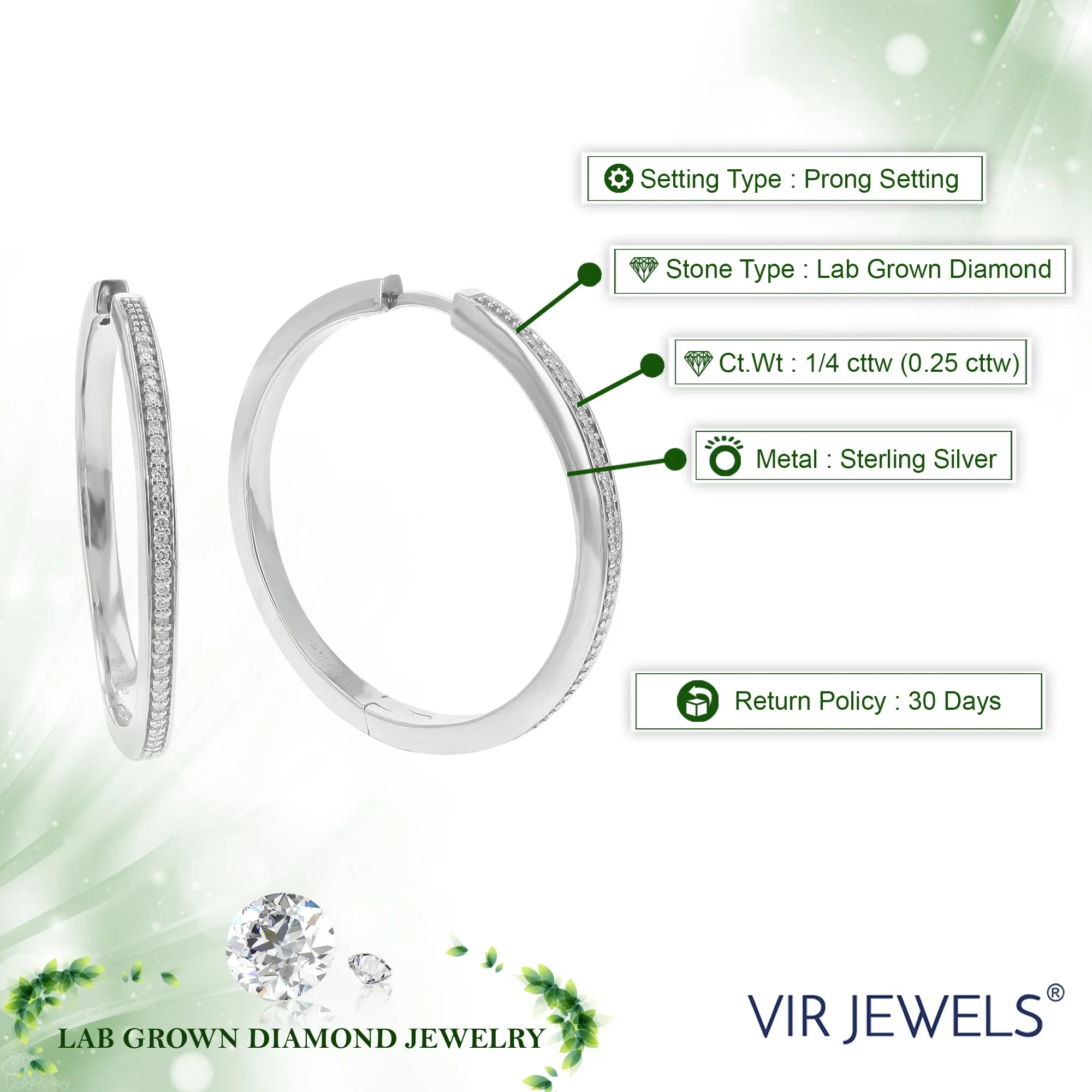 1/4 cttw Lab Grown Diamond Prong Hoop Earrings in .925 Silver