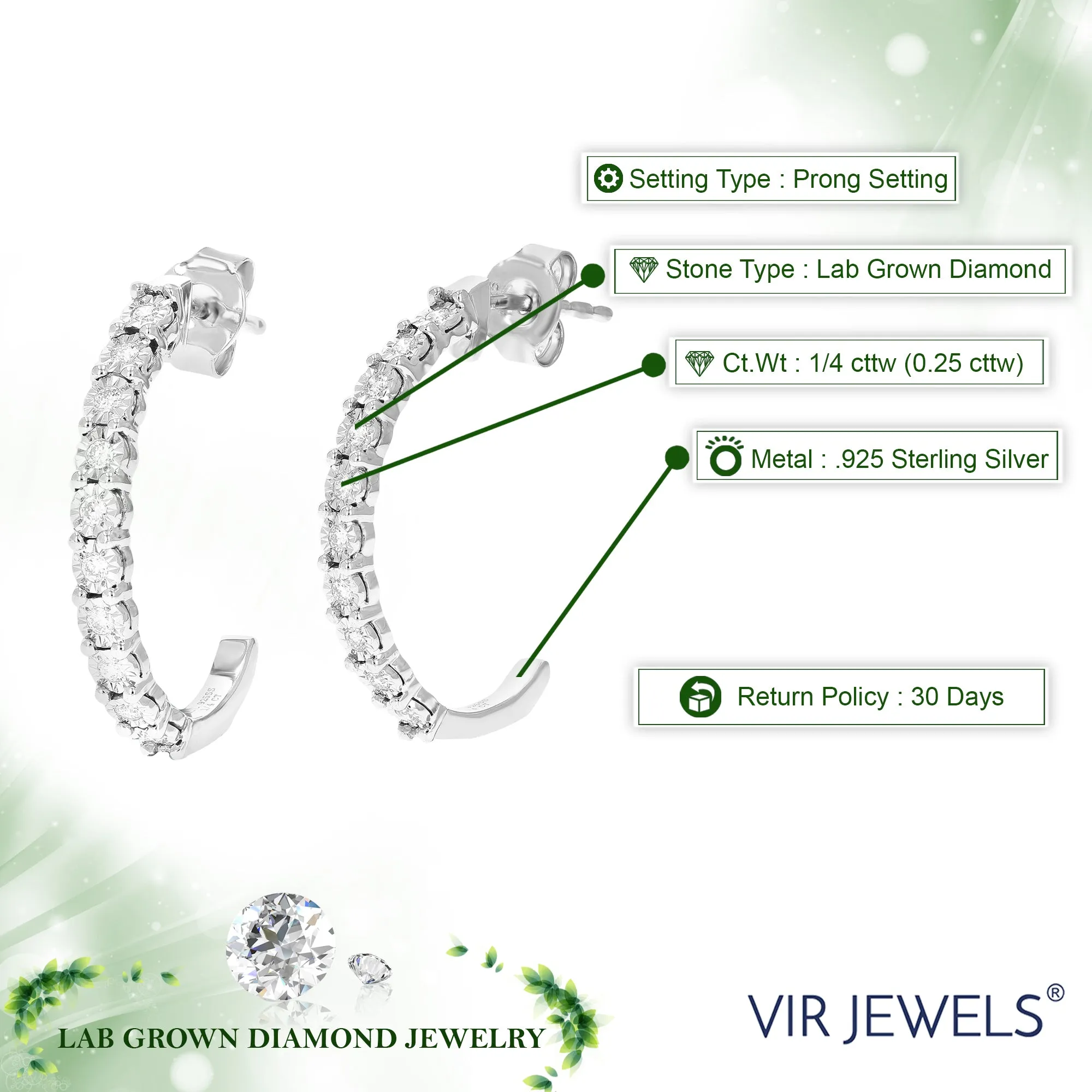 1/4 cttw Lab Grown Diamond Semi Dangle Earrings in Sterling Silver