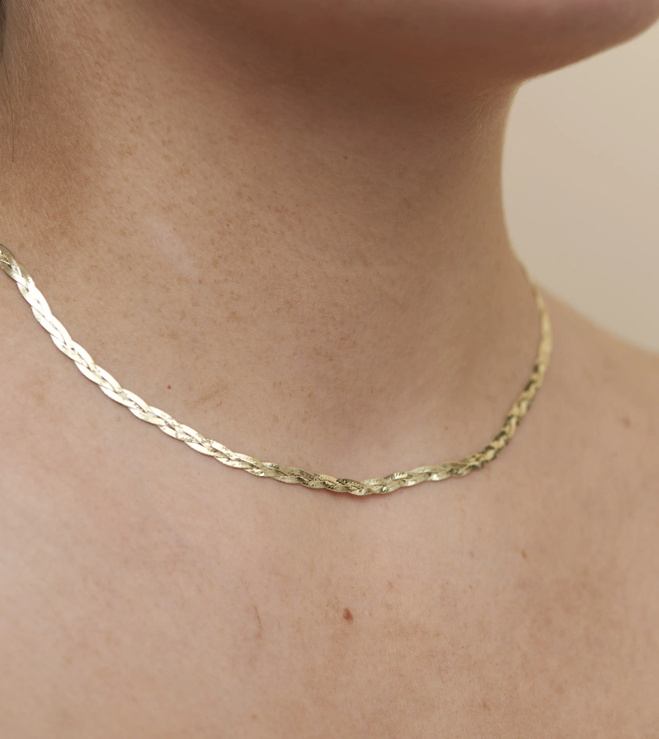 14k Gold Braided Herringbone Chain Necklace