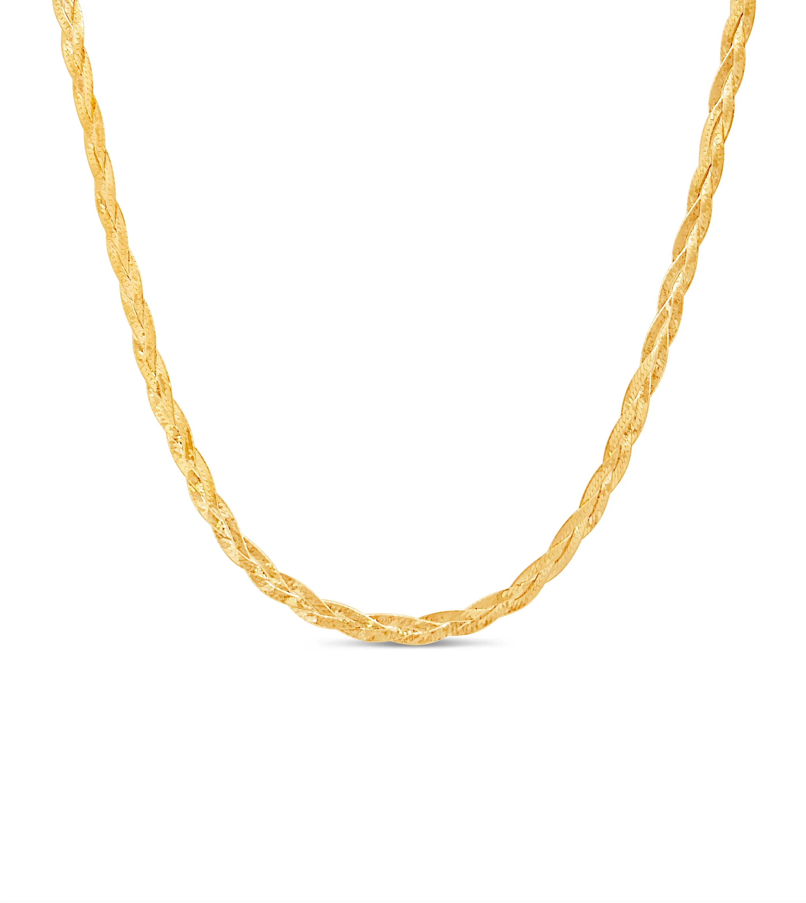 14k Gold Braided Herringbone Chain Necklace