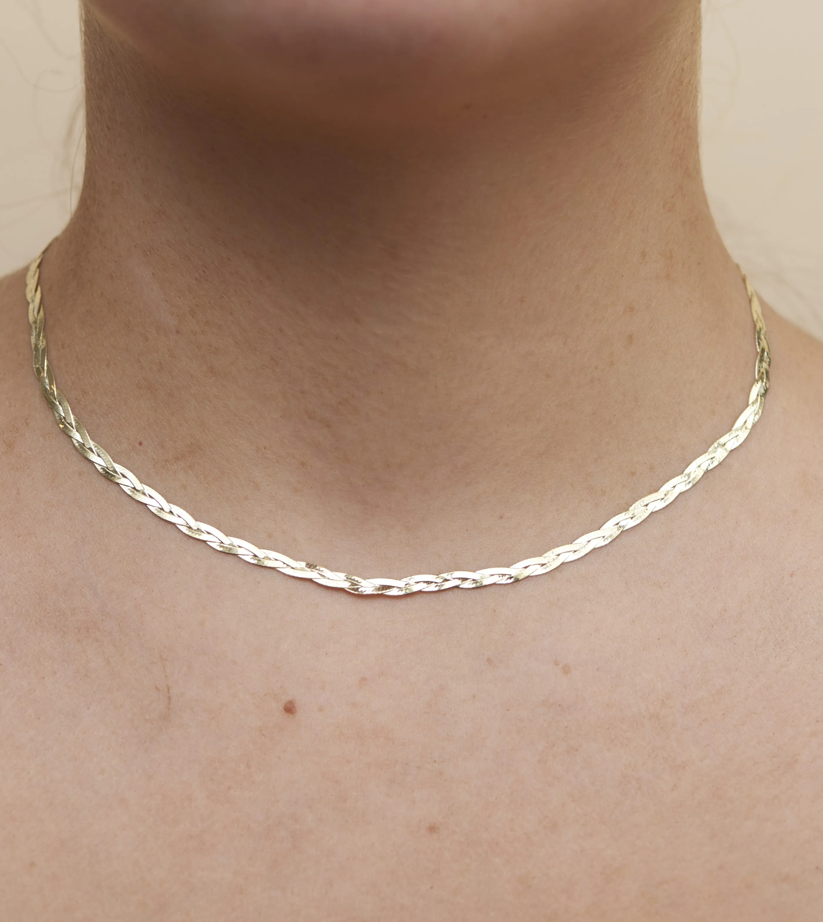 14k Gold Braided Herringbone Chain Necklace