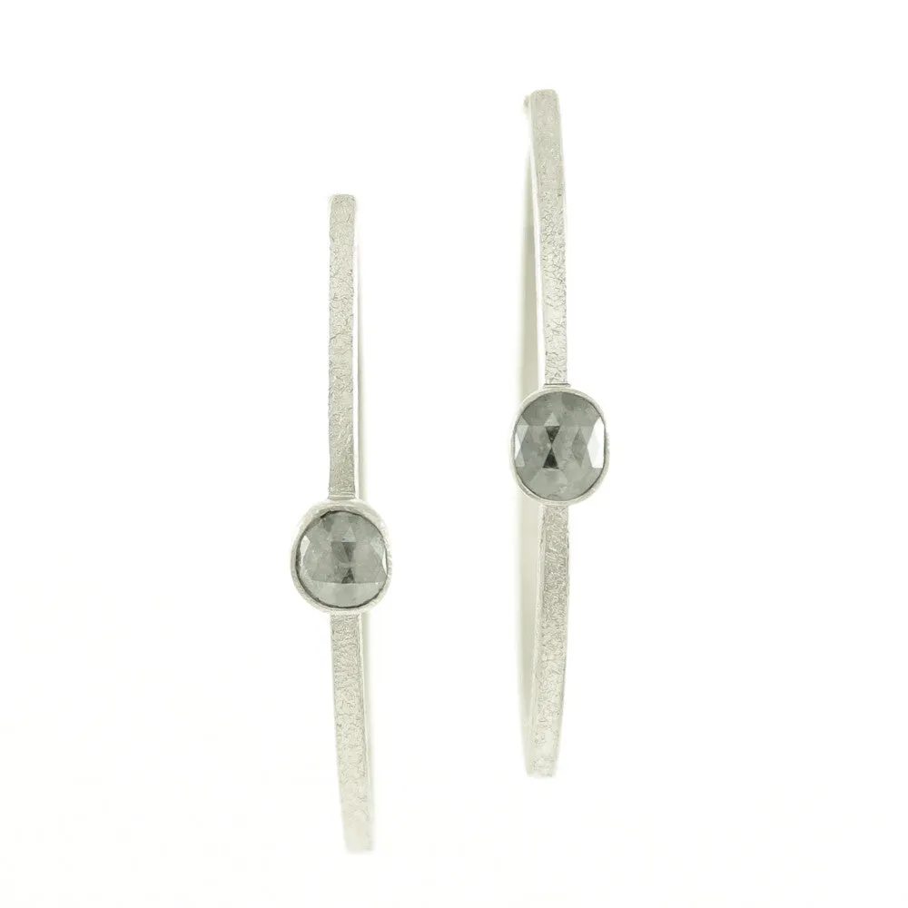 14K White Gold Hoop Earrings with Grey Diamonds