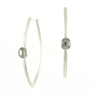 14K White Gold Hoop Earrings with Grey Diamonds