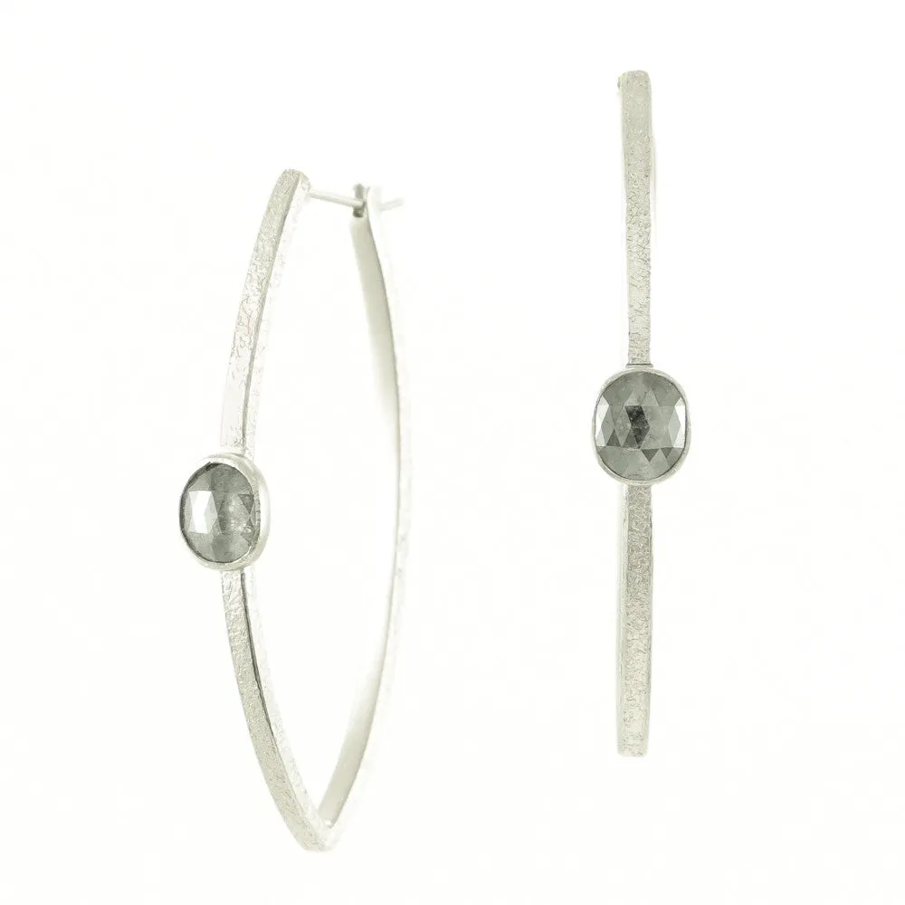 14K White Gold Hoop Earrings with Grey Diamonds