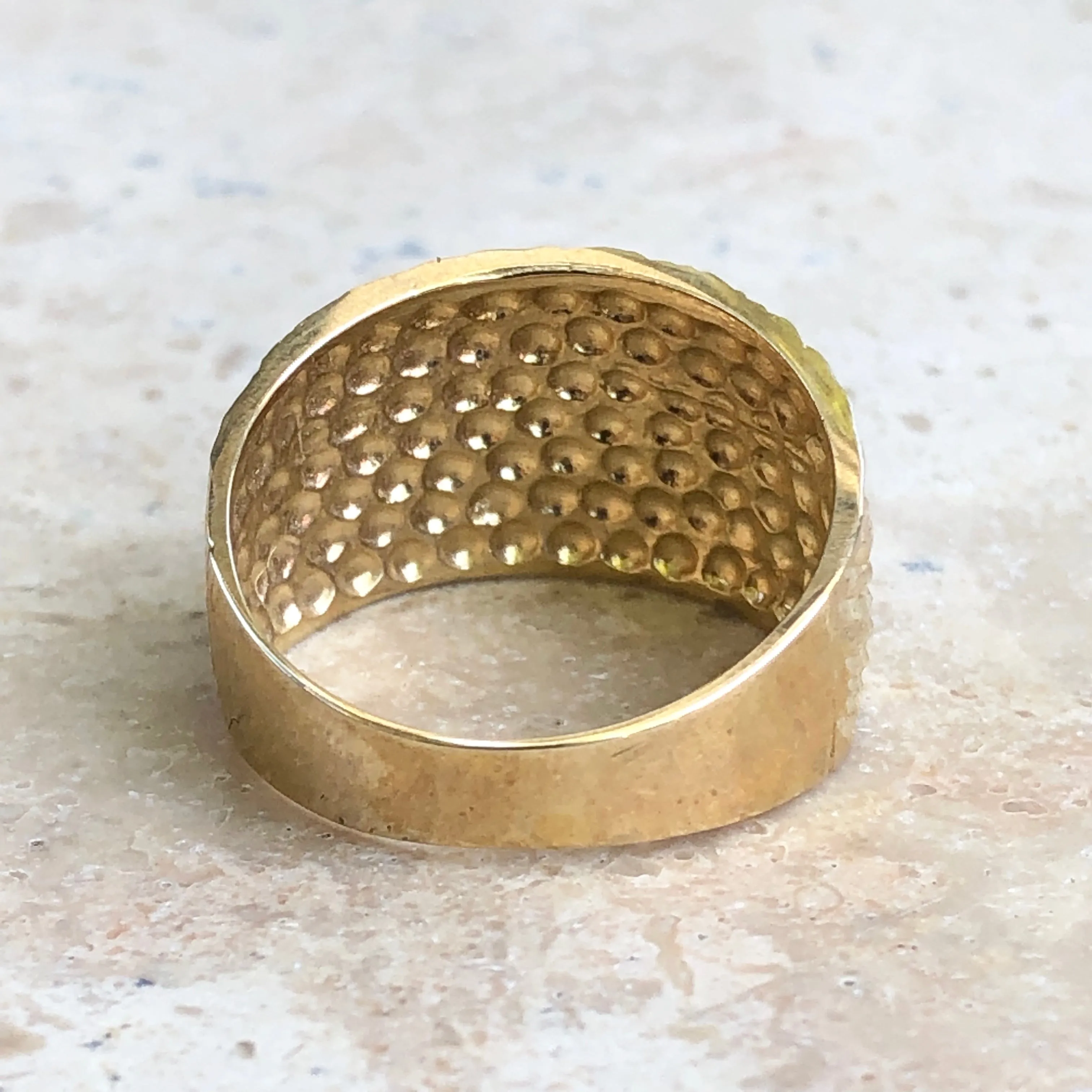 14KT Yellow Gold Wide Artistic Design Cigar Diamond-Cut Band Ring