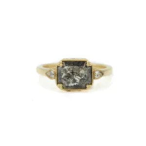 14ky 1.67ct Emerald Salt & Pepper with Pear Accents and Beading Diamond Ring