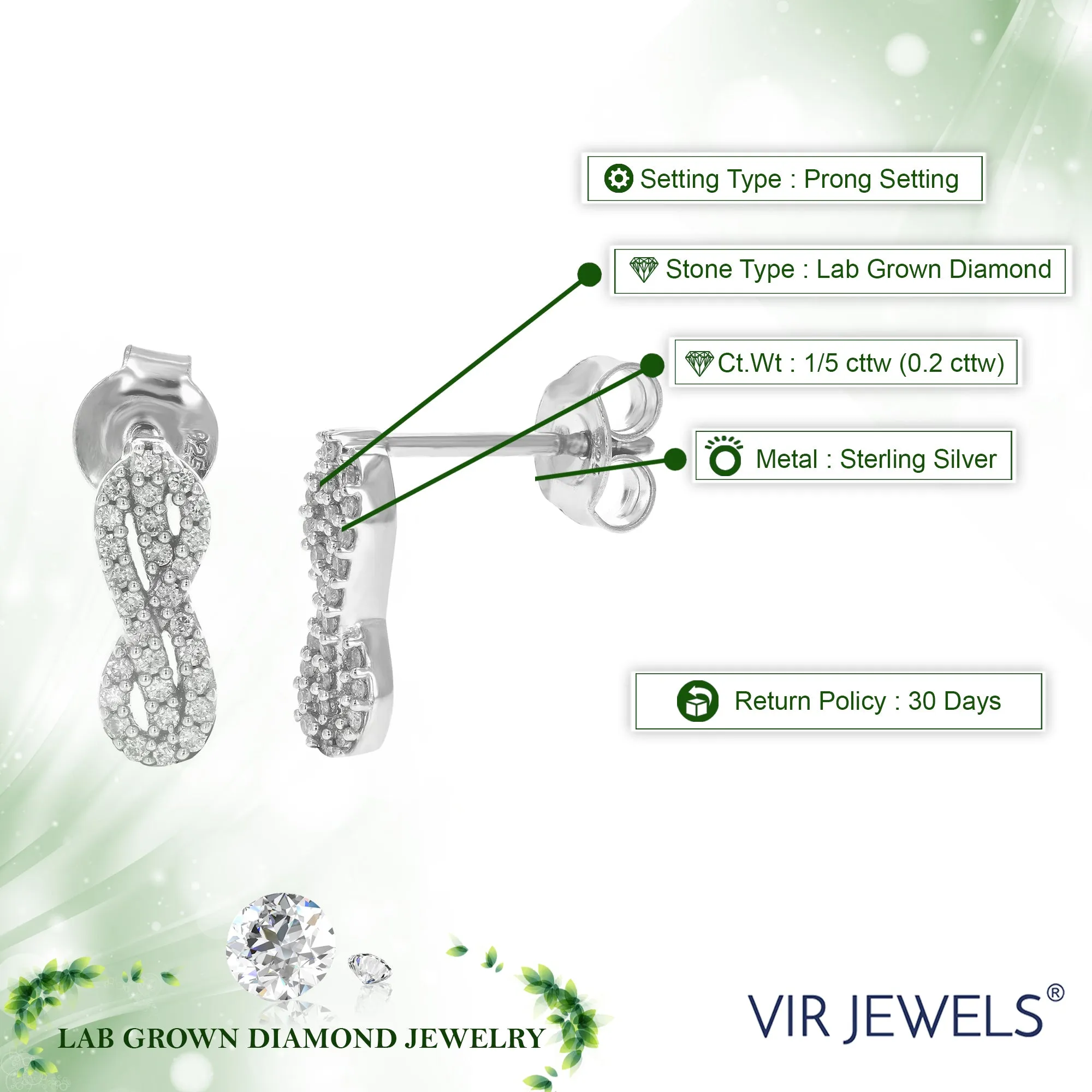 1/5 cttw Lab Grown Diamond Infinity Drop Earring Sterling Silver