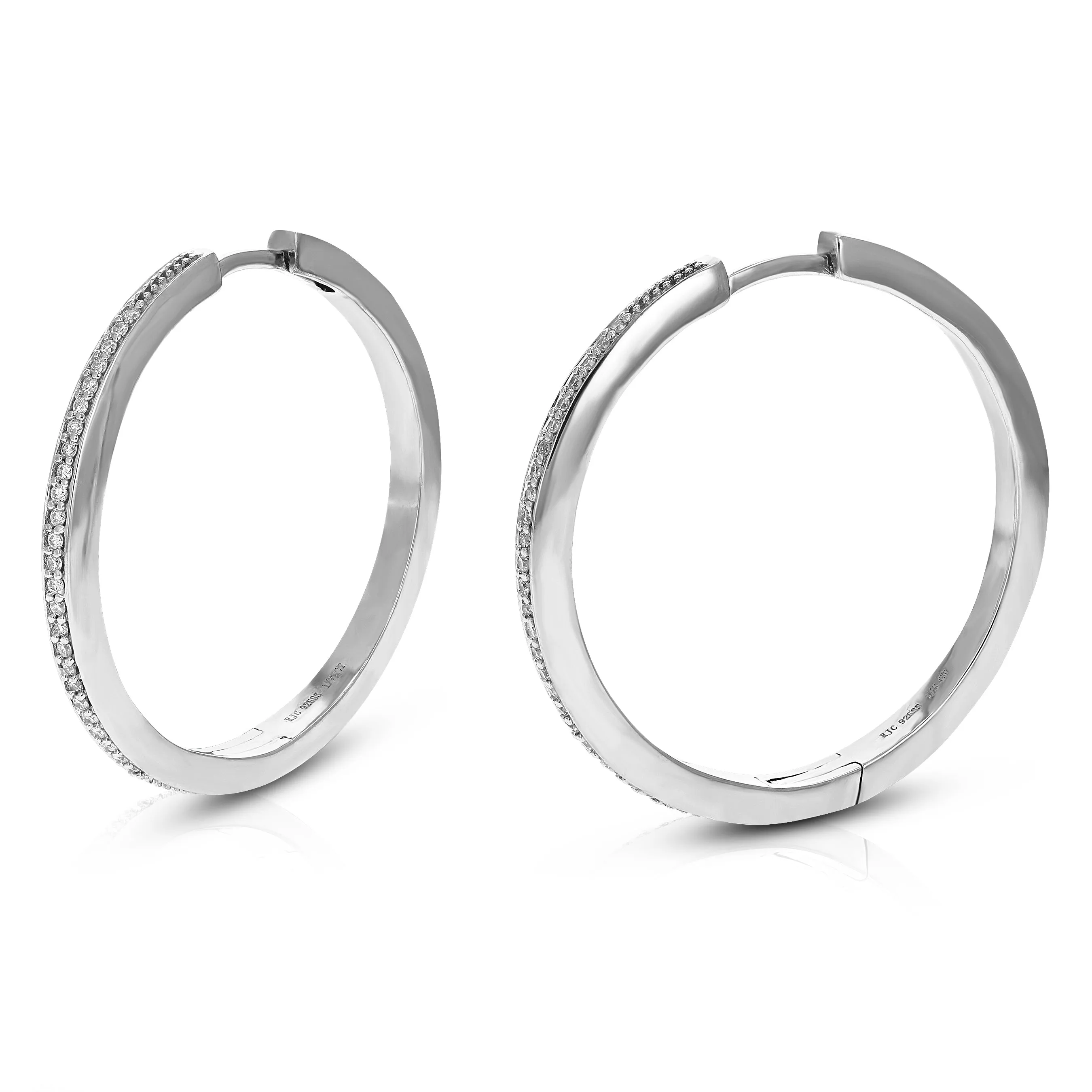 1/5 cttw Lab Grown Diamond Pave Hoop Earrings in Sterling Silver