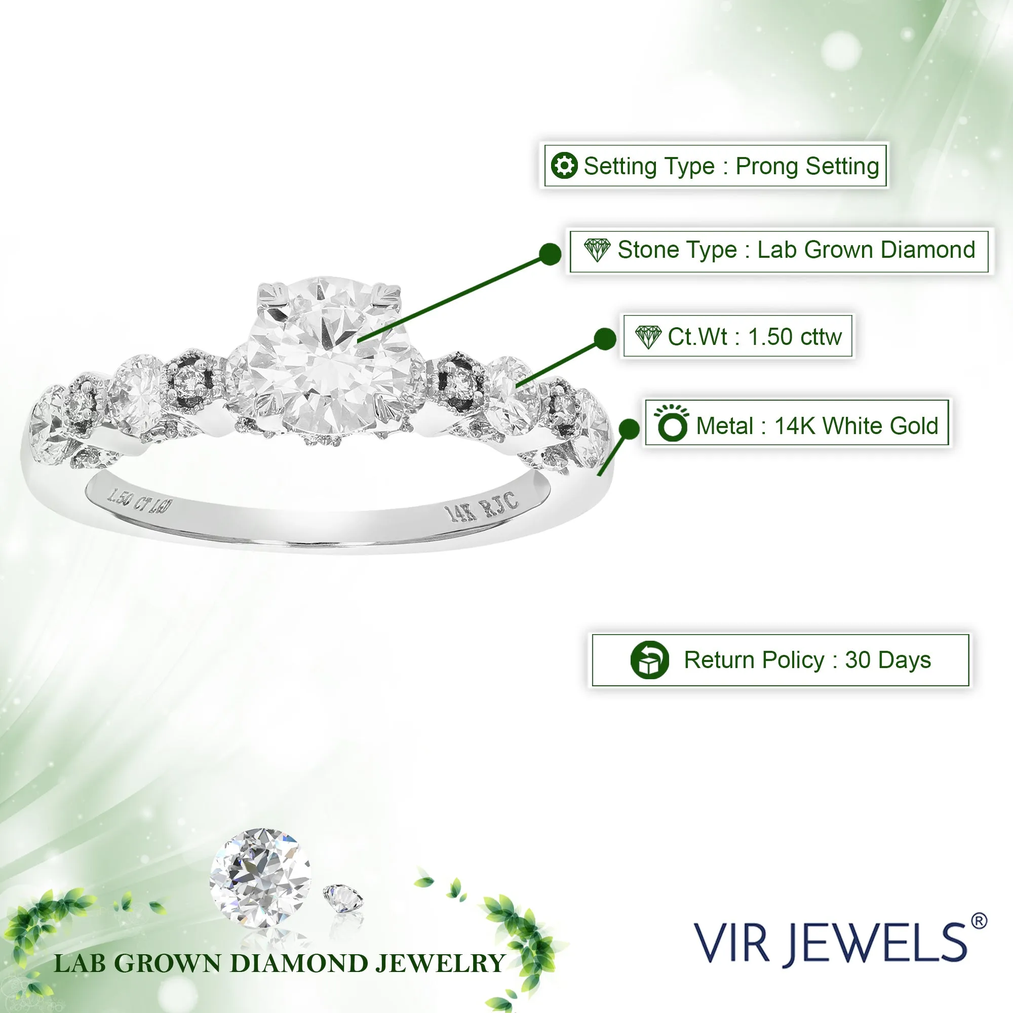 1.50 cttw Classic Lab Grown Diamond Wedding Ring White Gold