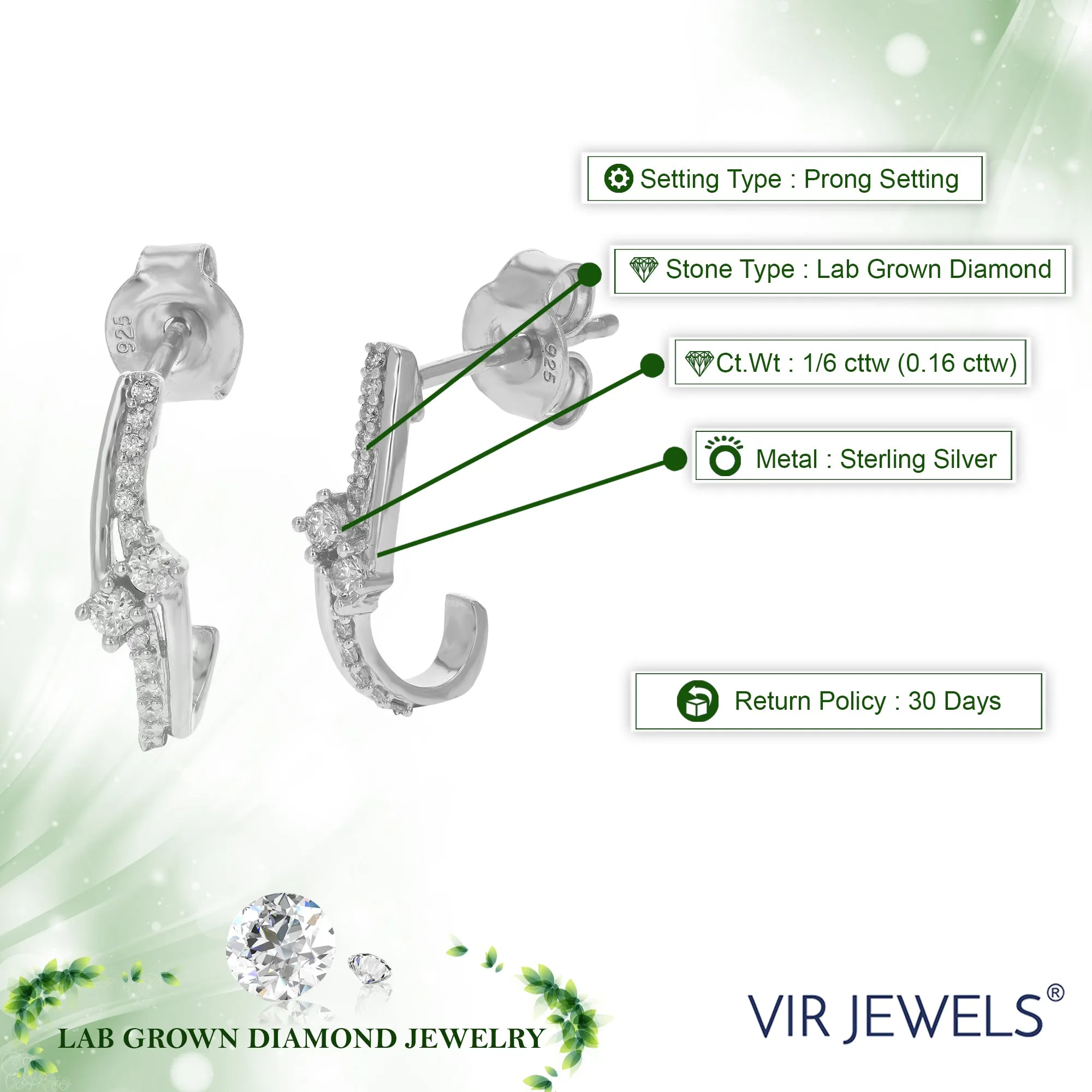 1/6 cttw Lab Grown Diamond Cross Over Drop Earring in Silver