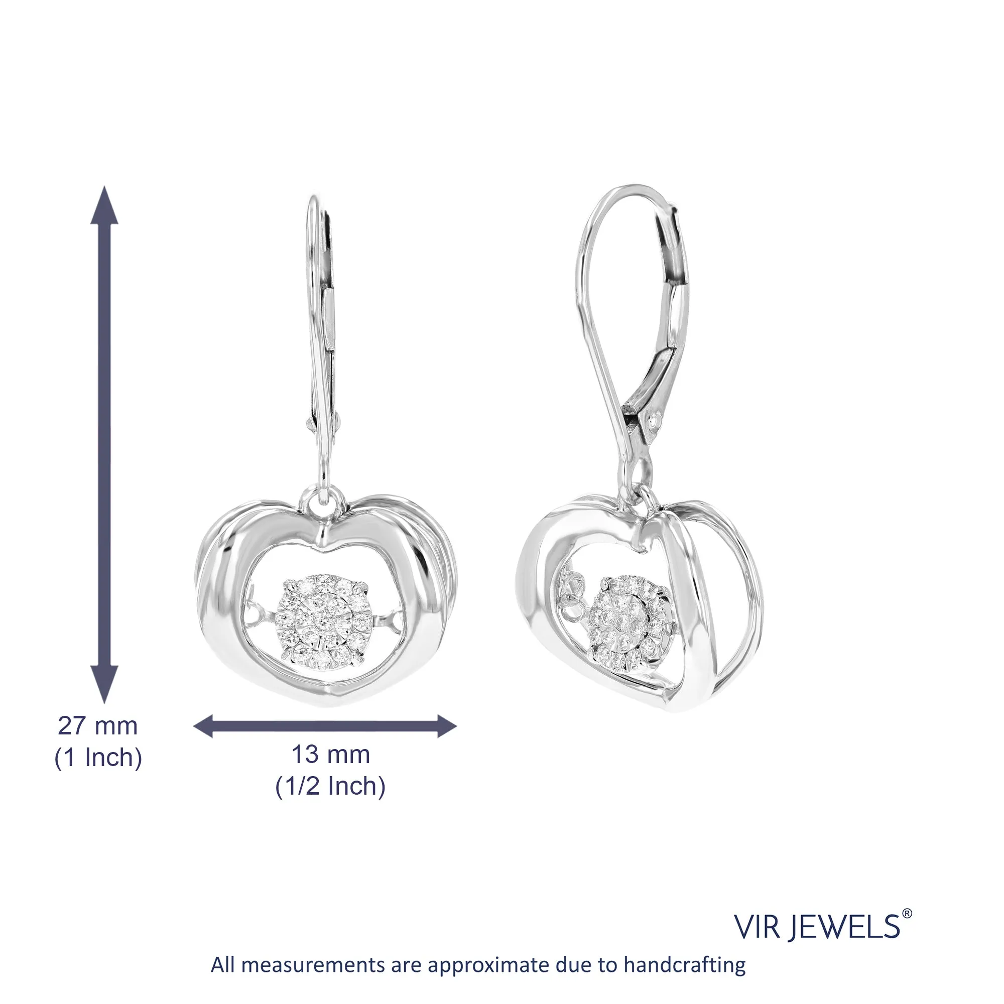 1/6 cttw Lab Grown Diamond Floating Heart Dangle Earrings in Silver