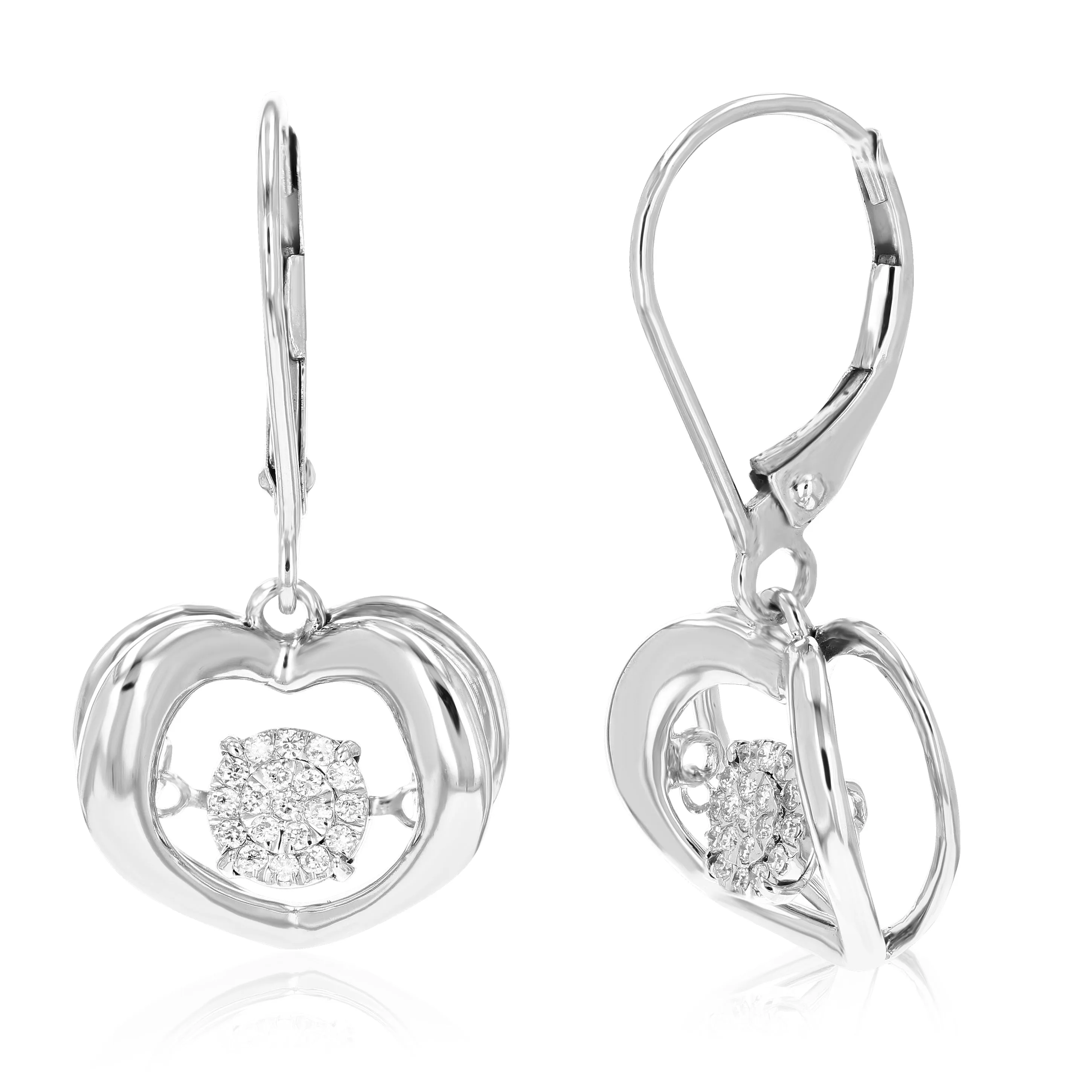 1/6 cttw Lab Grown Diamond Floating Heart Dangle Earrings in Silver