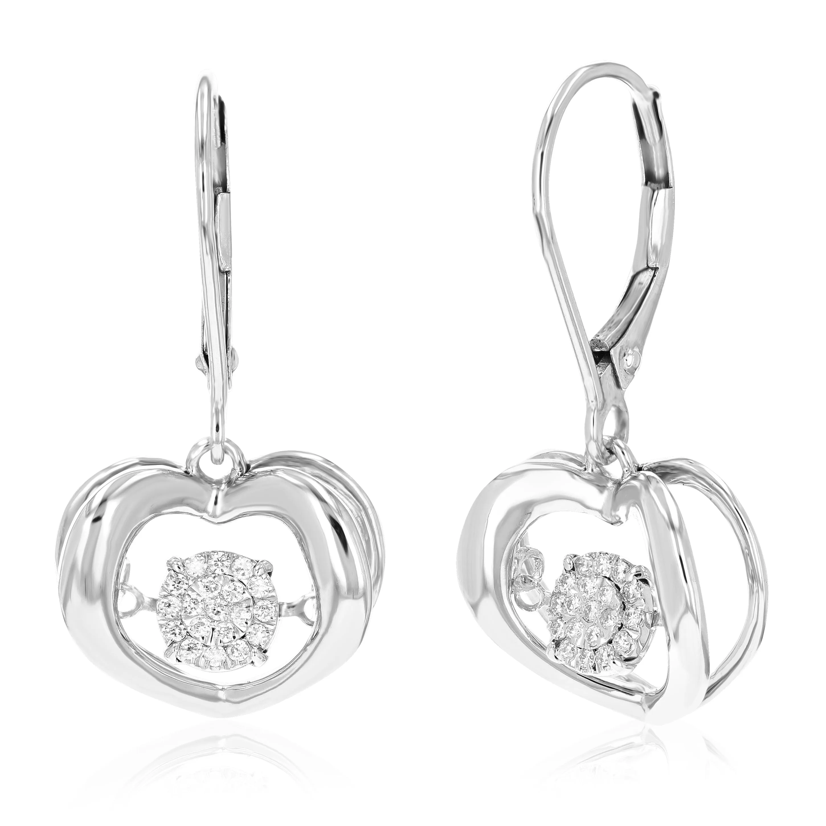 1/6 cttw Lab Grown Diamond Floating Heart Dangle Earrings in Silver