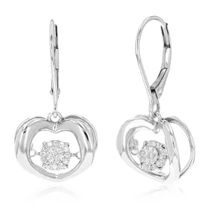 1/6 cttw Lab Grown Diamond Floating Heart Dangle Earrings in Silver