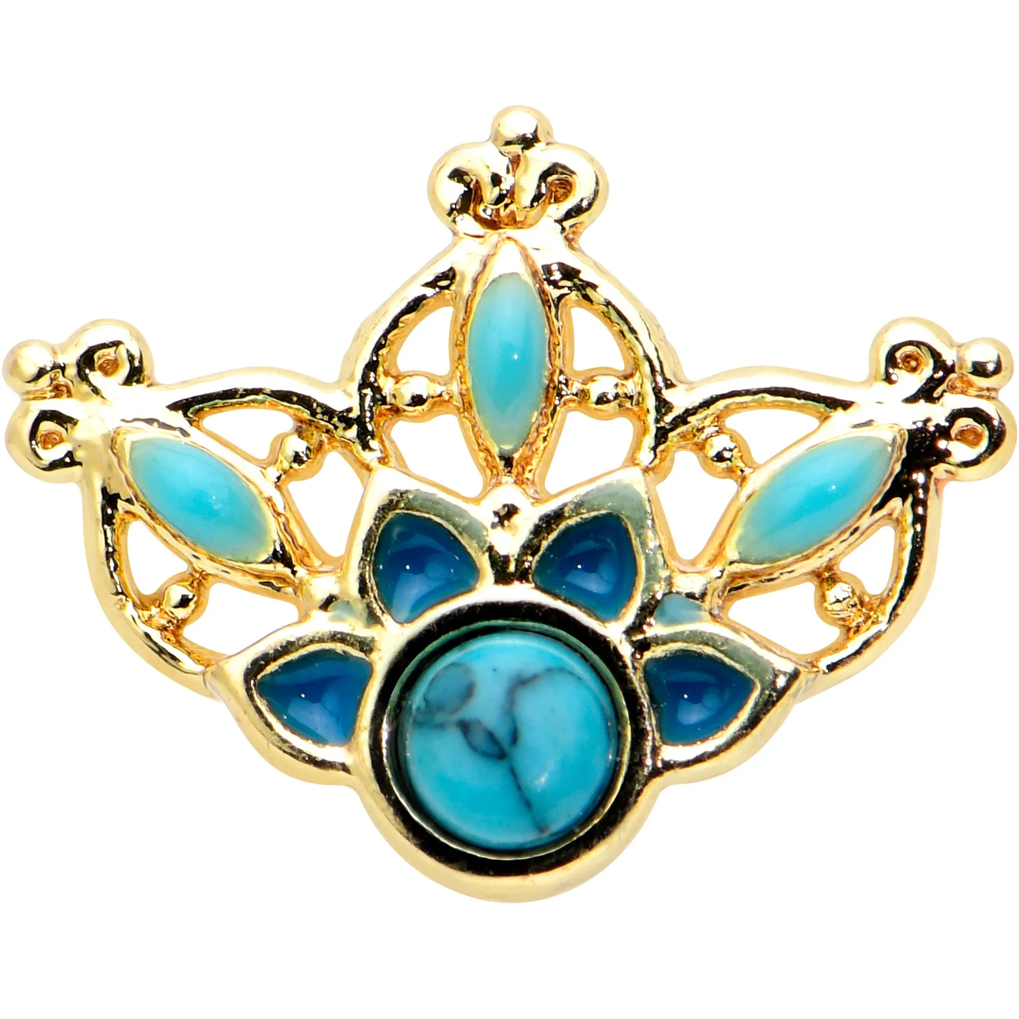 16 Gauge 5/16 Turquoise Gold Tone Opulent Flower Labret Monroe Tragus