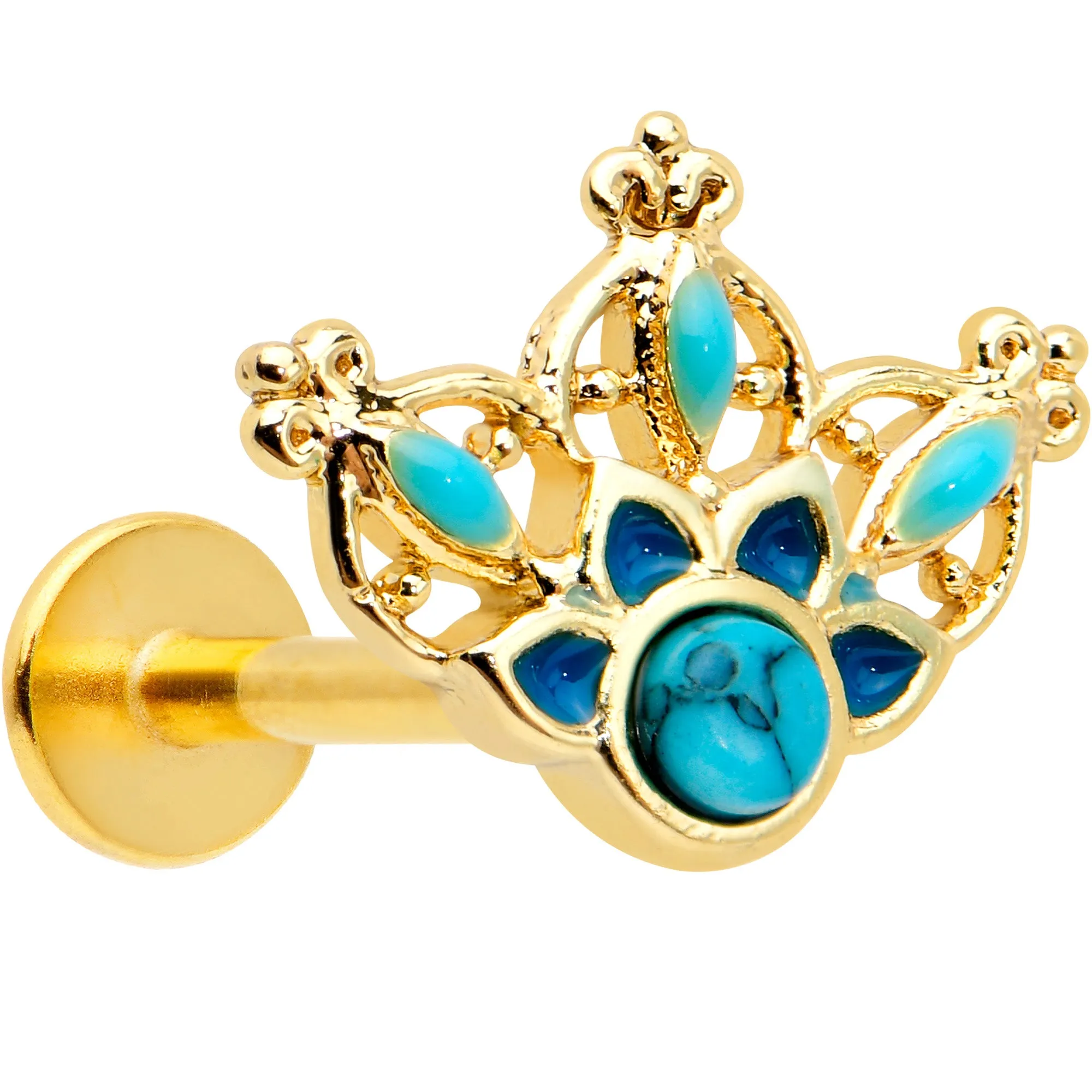 16 Gauge 5/16 Turquoise Gold Tone Opulent Flower Labret Monroe Tragus
