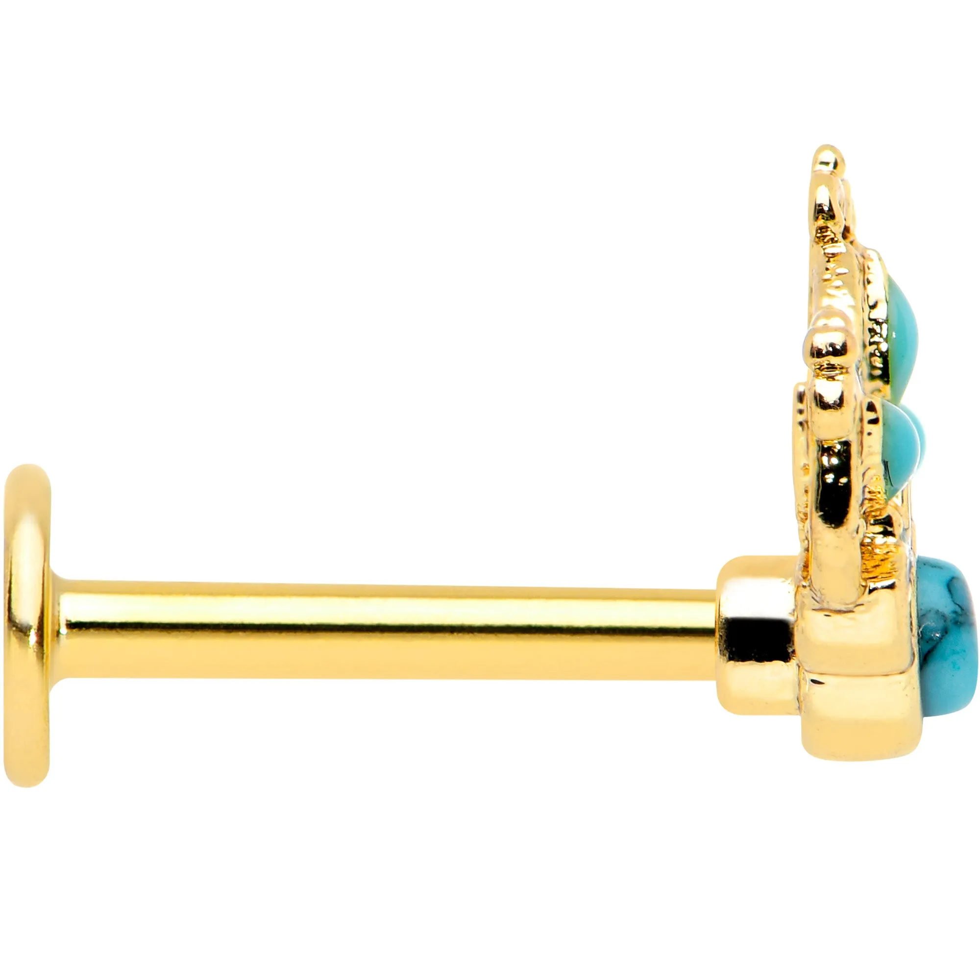 16 Gauge 5/16 Turquoise Gold Tone Opulent Flower Labret Monroe Tragus