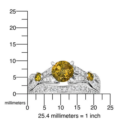 1.60 cttw Yellow and White Diamond Ring Set in 14K White Gold