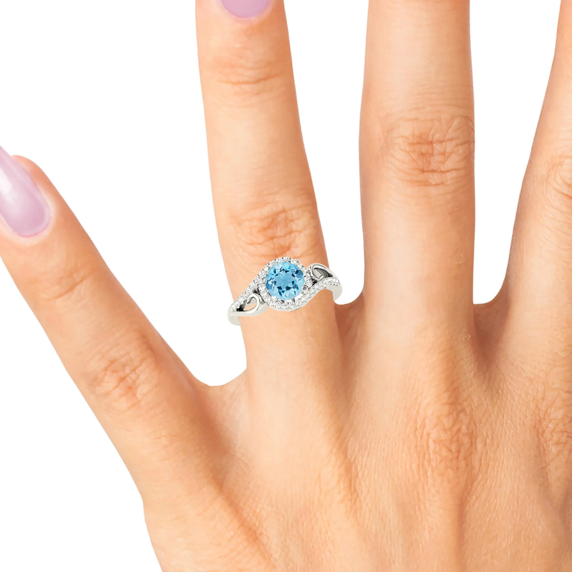 1.65 ct. Genuine Aquamarine Ring With Wrap Around Halo