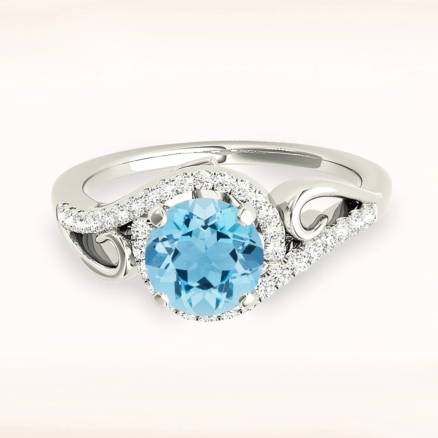 1.65 ct. Genuine Aquamarine Ring With Wrap Around Halo
