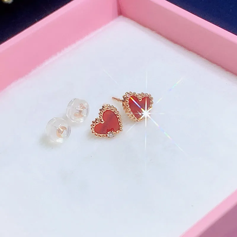 18K Gold Red Agate Exquisite  Earrings Exclusively Handcrafted 0.04 Carat Natural Diamond (H-F Color, VS1-VS2 Clarity)