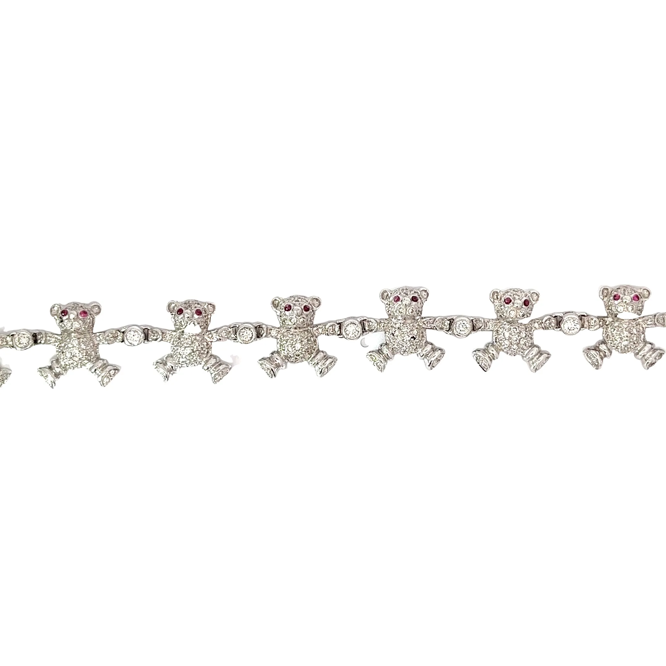 18k White Gold 4.30ct F VS2 Round Diamond and .30ct Round Ruby Teddy Bear Diamond Bracelet