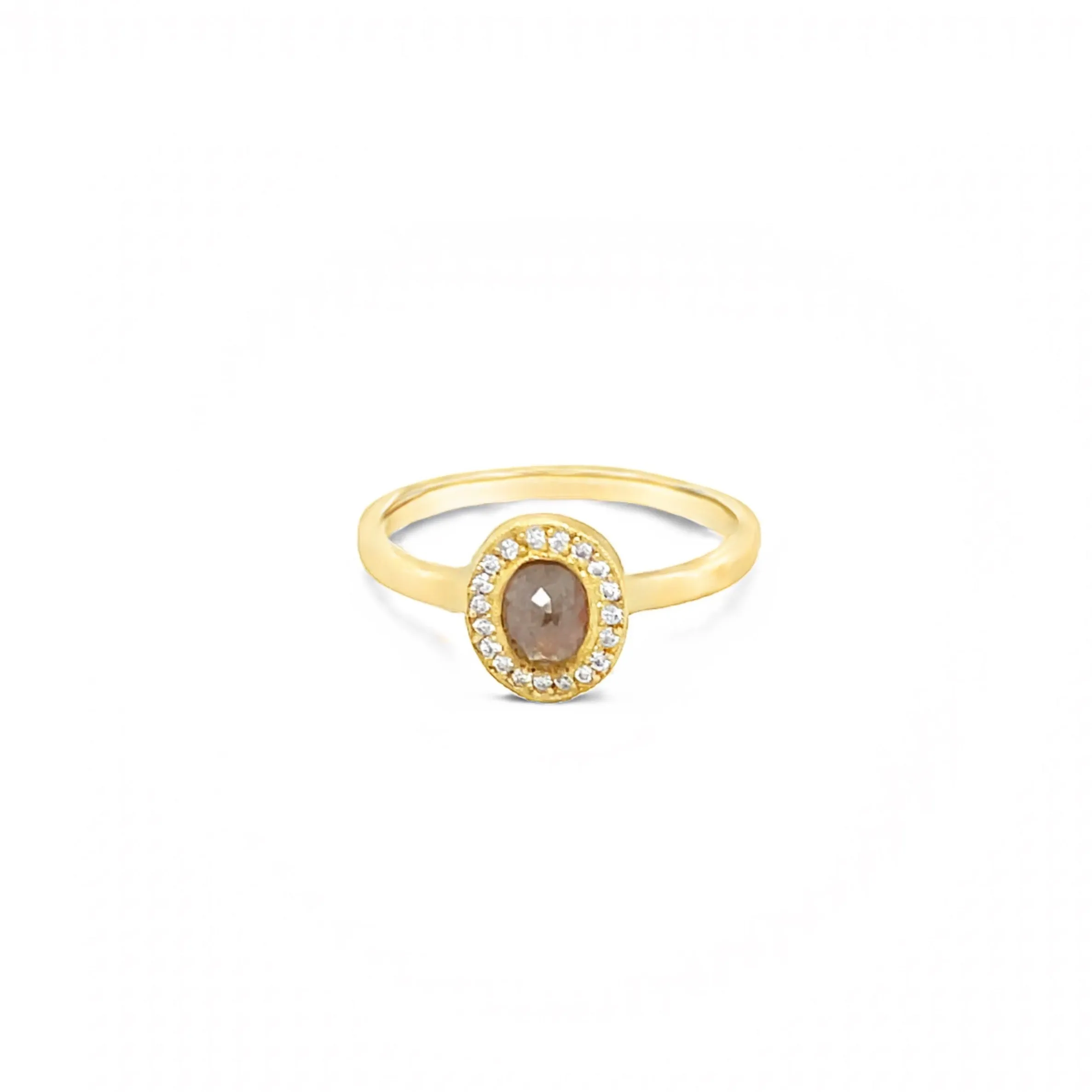 18ky Rustic Rose-Cut Diamond Halo-Style Ring