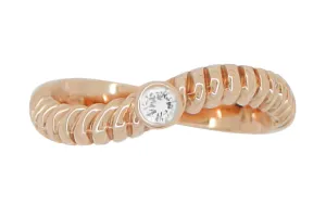 1970's Rose Gold Boho Twist Diamond Solitaire Ring