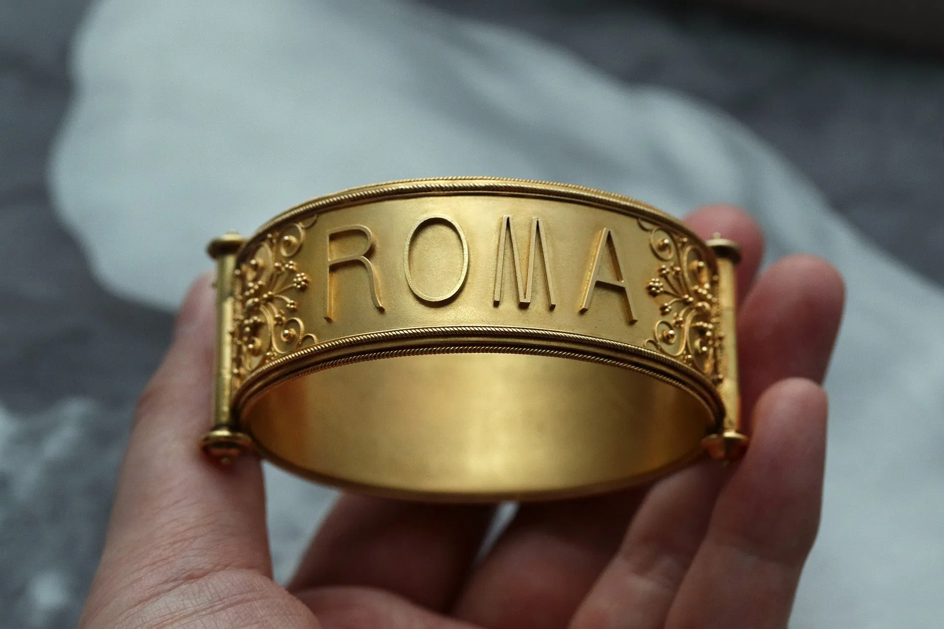 19th Century Grand Tour Gold ROMA Bangle