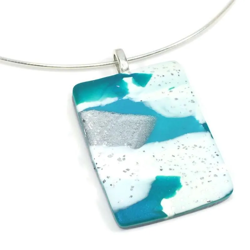 1" x1-1/2" Medium Rectangle Pendant - Turquoise Water