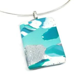 1" x1-1/2" Medium Rectangle Pendant - Turquoise Water
