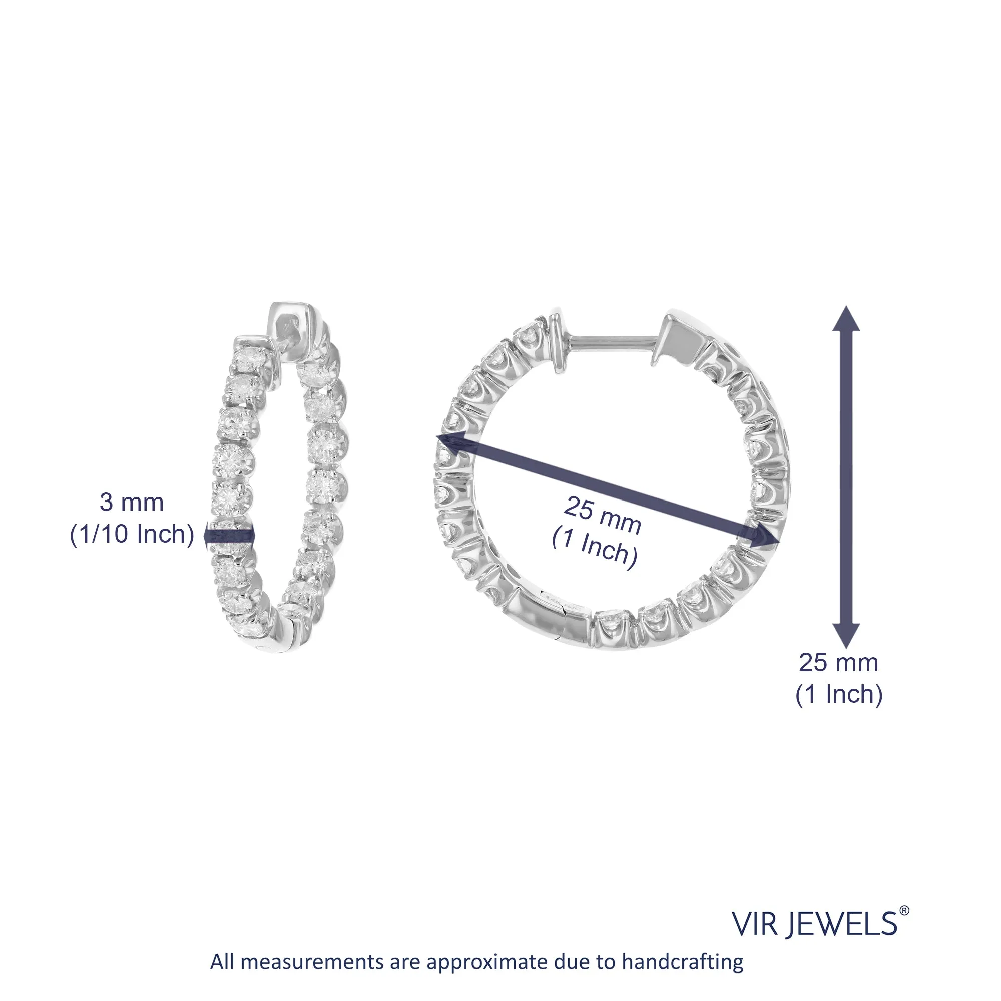 2 cttw Inside Out Diamond Hoop Earrings for Women 14K White Gold