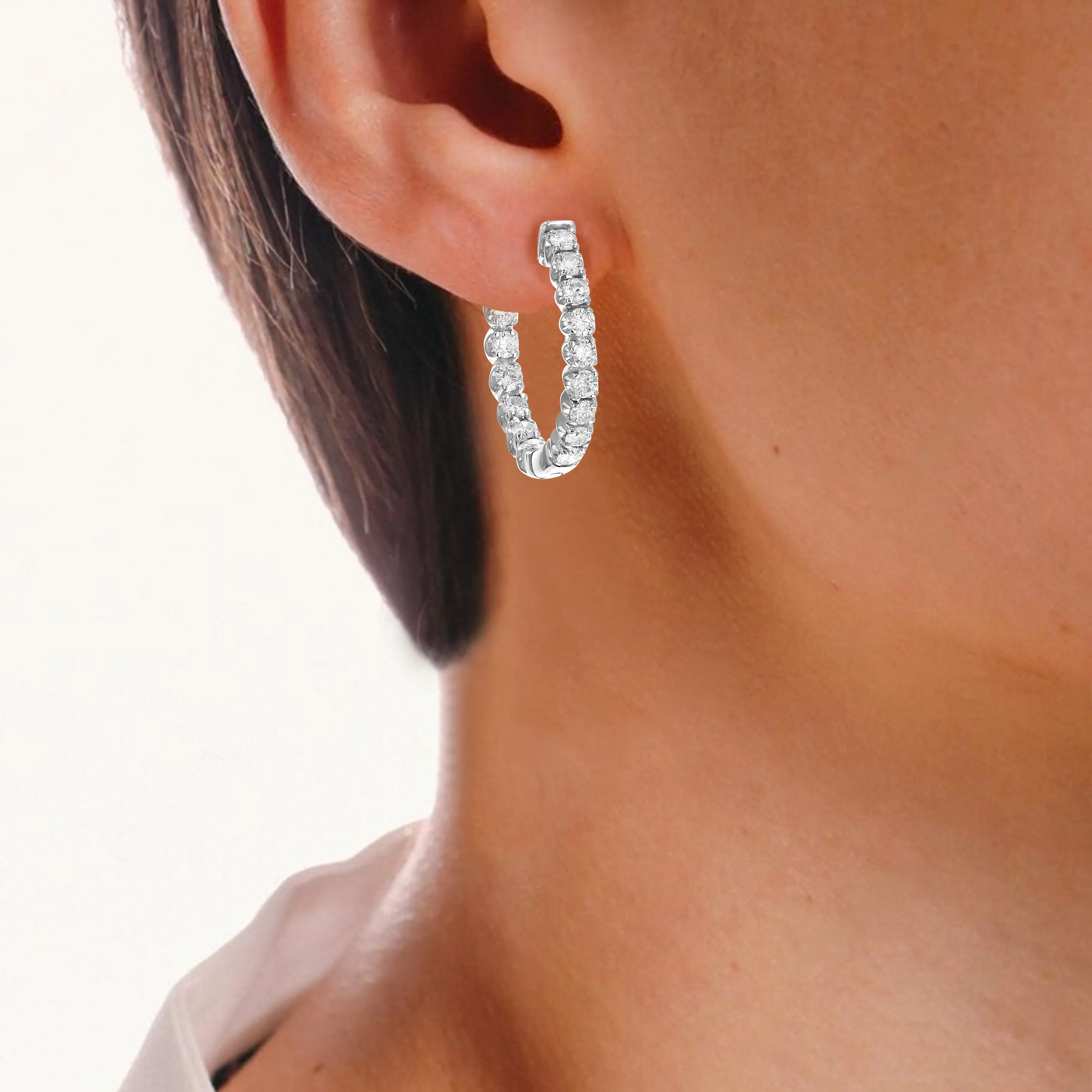 2 cttw Inside Out Diamond Hoop Earrings for Women 14K White Gold