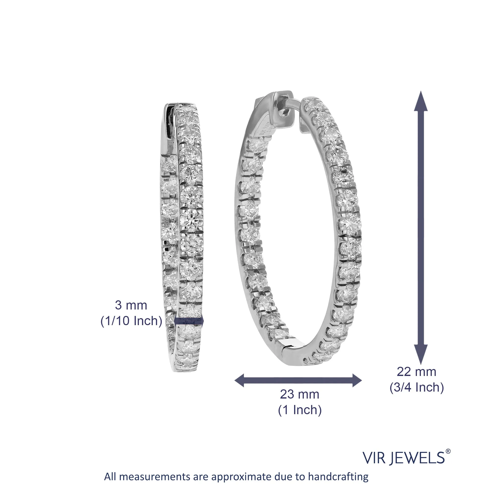 2 cttw Lab Grown Diamond Inside Out Hoop Earrings Sterling Silver
