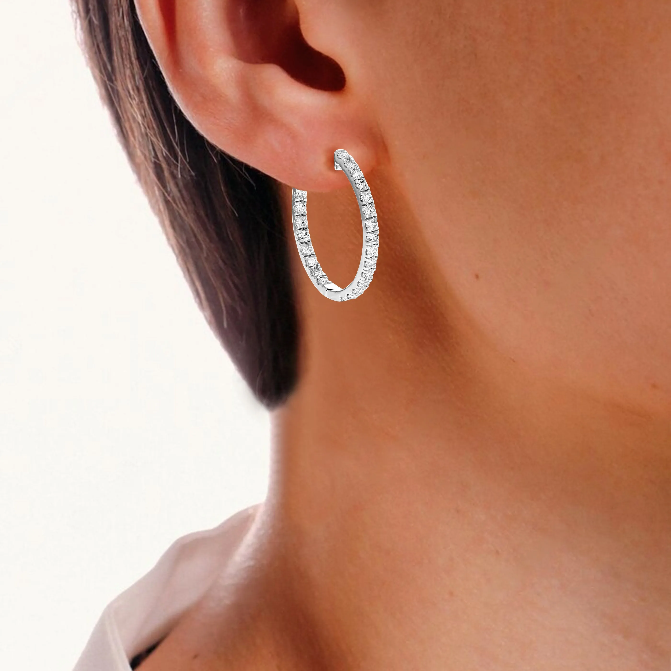 2 cttw Lab Grown Diamond Inside Out Hoop Earrings Sterling Silver