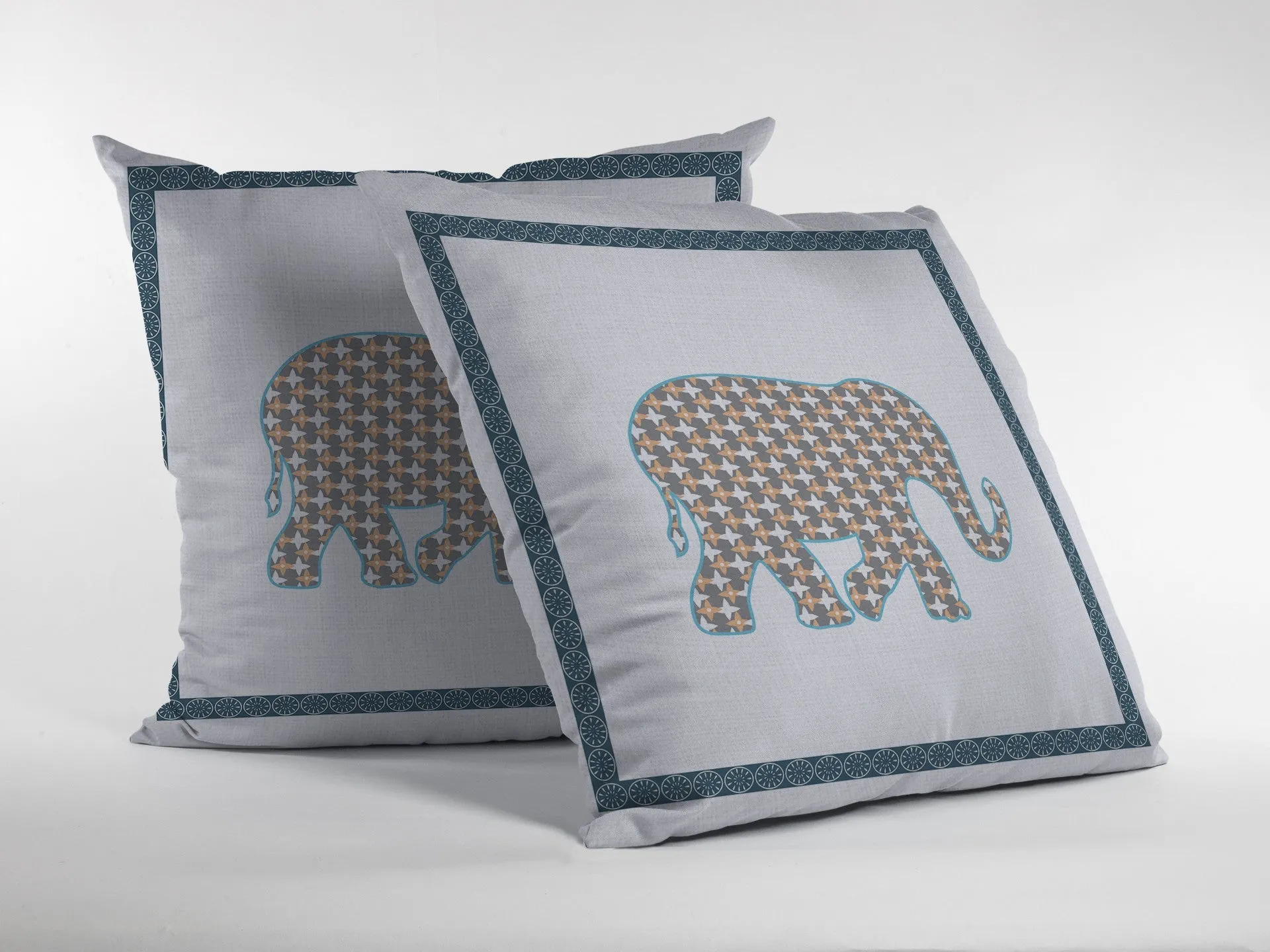 20” Gold White Elephant Indoor Outdoor Throw Pillow