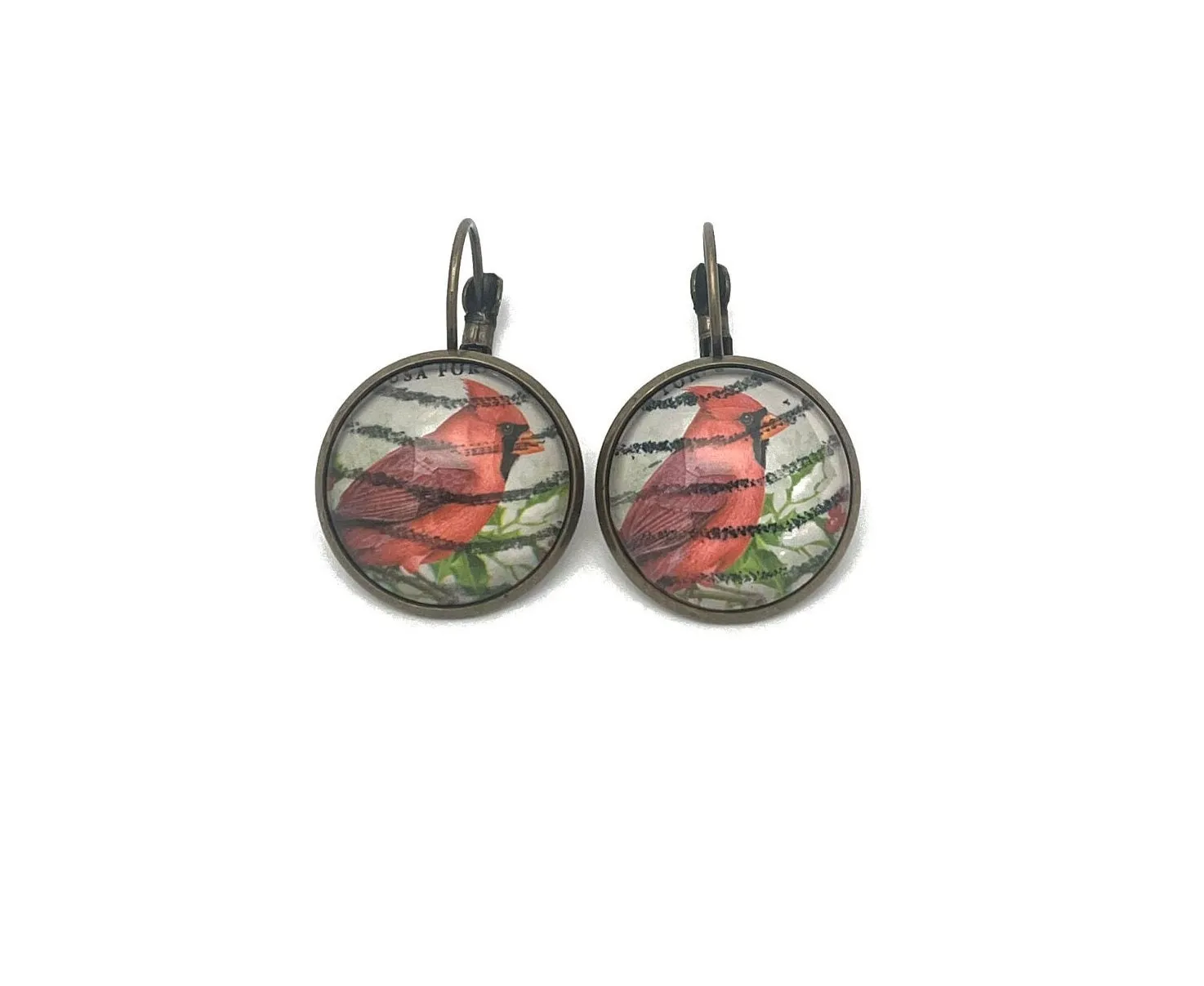 2016 Northern Cardinal - USA Stamp - Postage Stamp Earrings