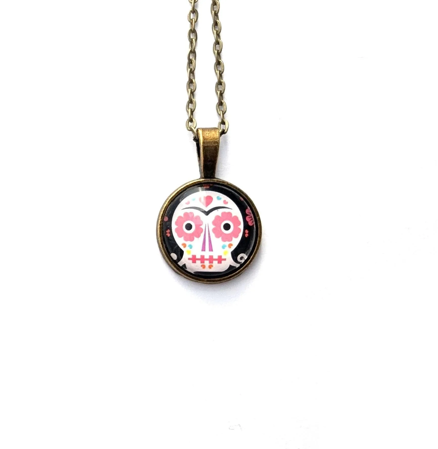 2021 Day of The Dead - Sugar Skull - USA Stamp - Postage Stamp Jewelry - Vintage Postage Stamp Necklace - Antique Bronze Finish