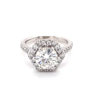 2.06 CTW DEW Round Near-Colorless Moissanite Halo Engagement Ring in 14K White Gold