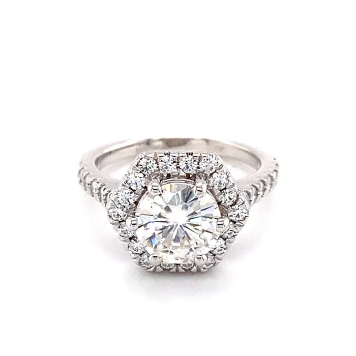 2.06 CTW DEW Round Near-Colorless Moissanite Halo Engagement Ring in 14K White Gold