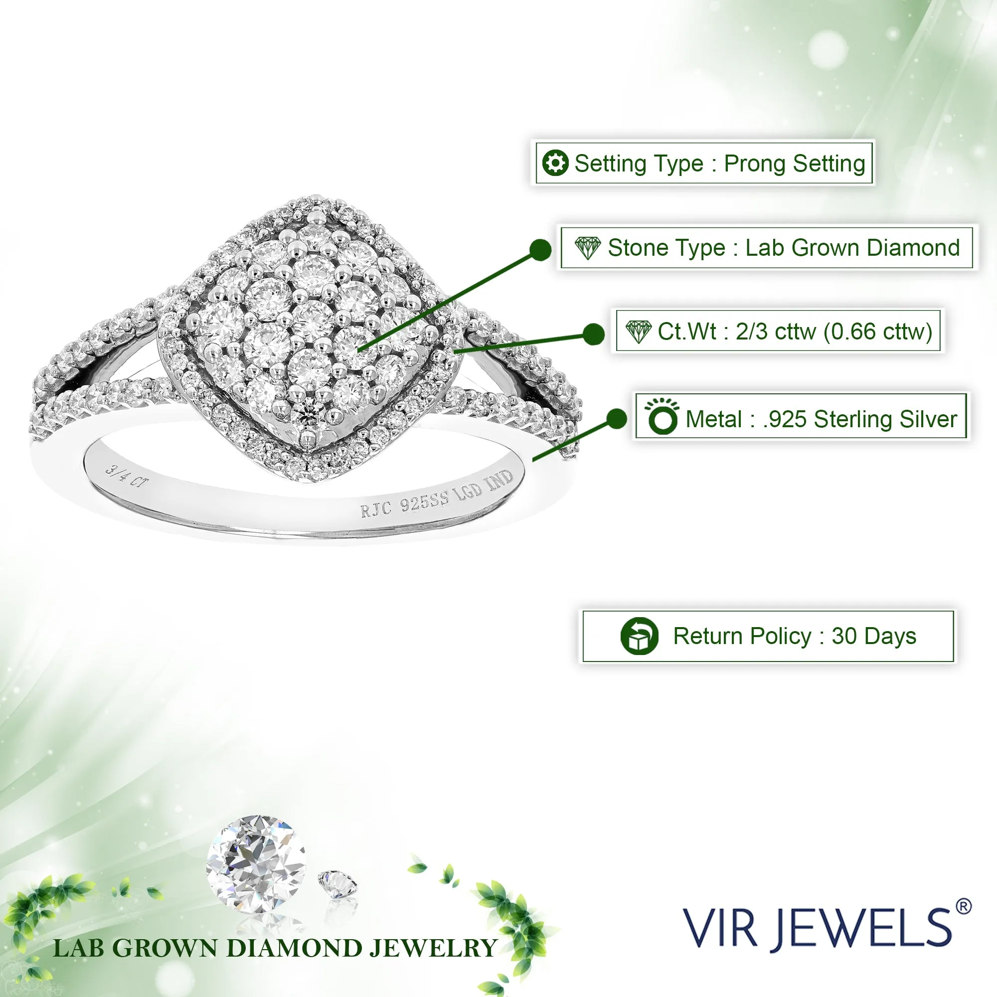 2/3 cttw Lab Grown Diamond Engagement Rings in Sterling Silver