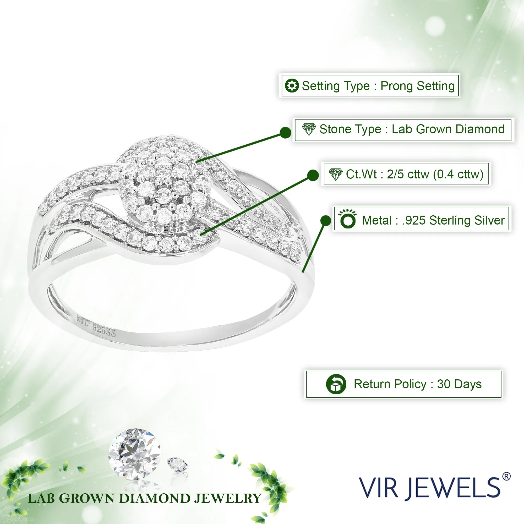 2/5 cttw Lab Grown Diamond Braid Engagement Ring in Sterling Silver