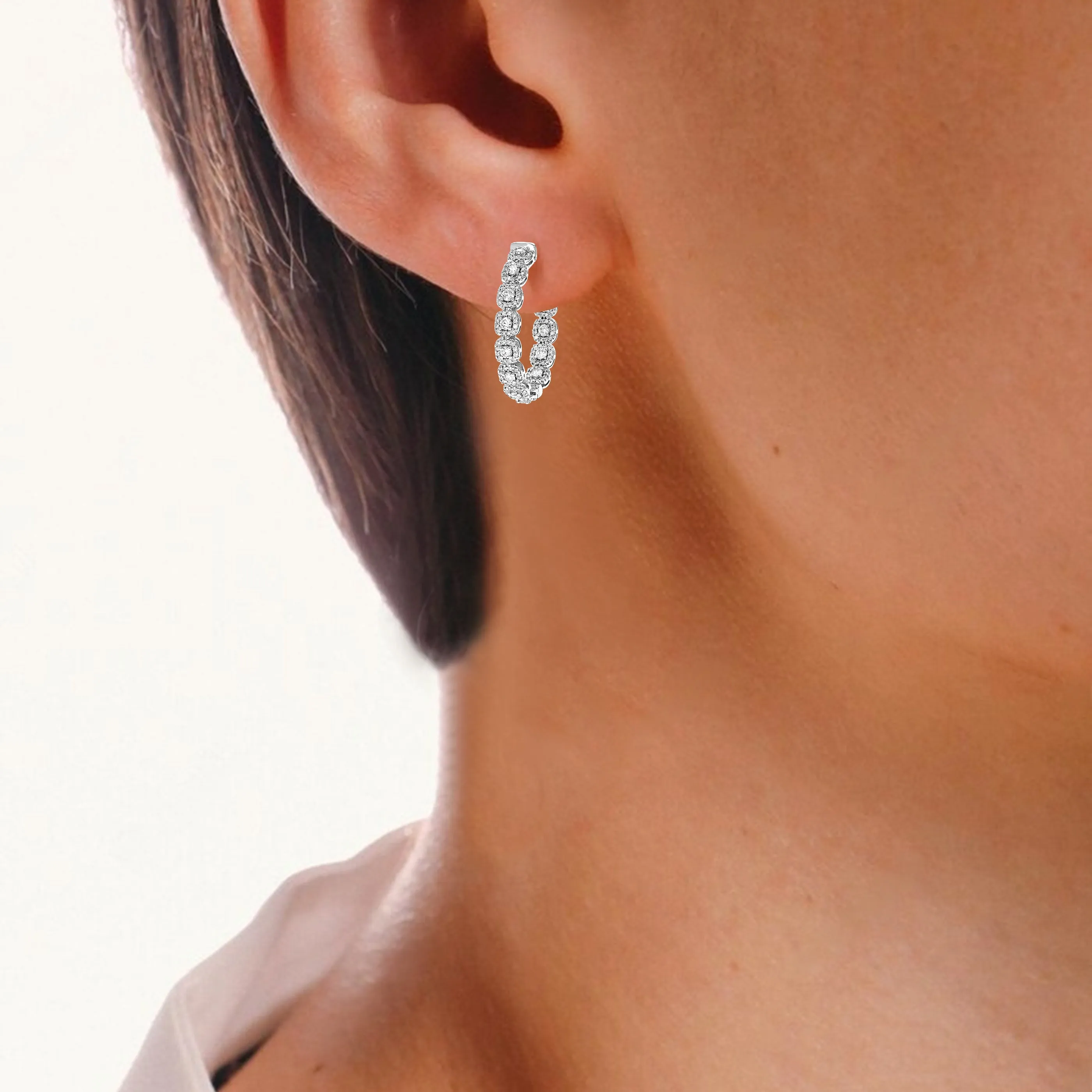 3 cttw Lab Grown Diamond Eternity Hoop Earrings Sterling Silver