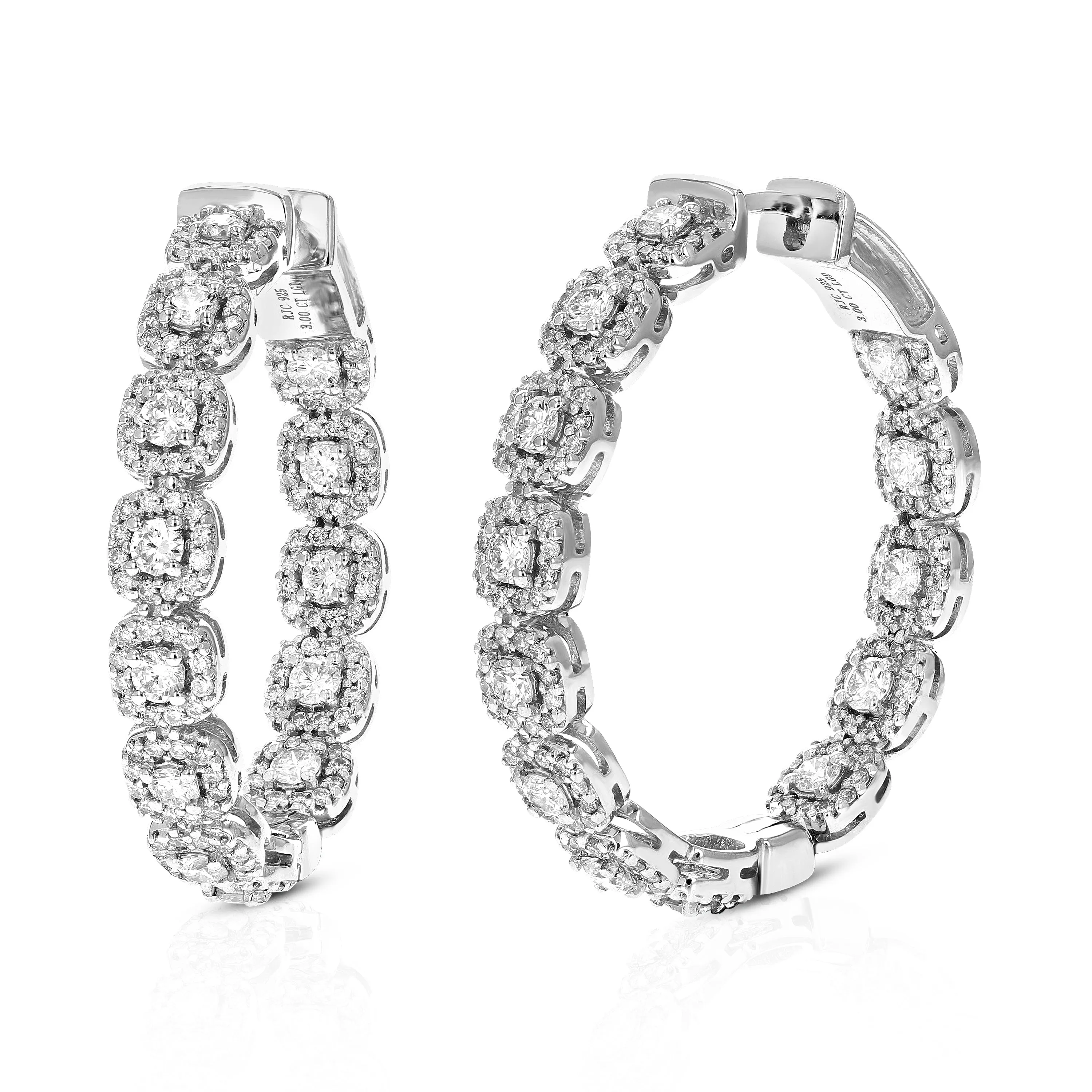 3 cttw Lab Grown Diamond Eternity Hoop Earrings Sterling Silver
