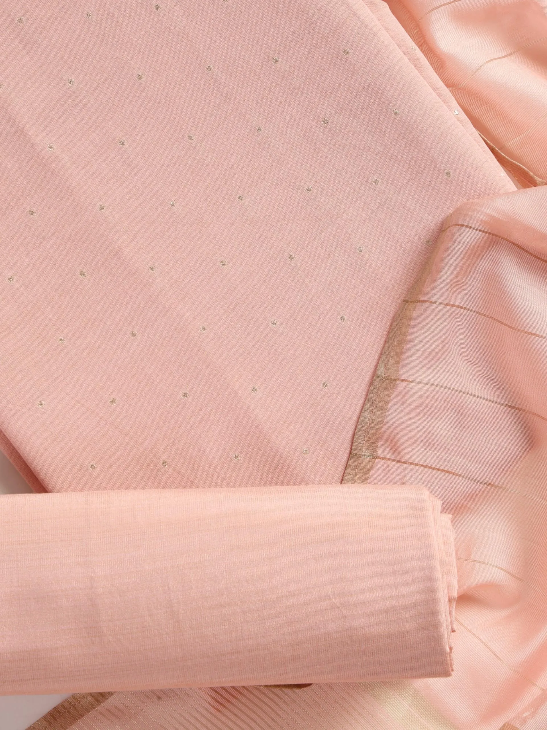 3 pc Unstitched Suit SET - Pink Mukiesh Cotton Silk Kurta with Zari Dupatta and Matching Pyjama