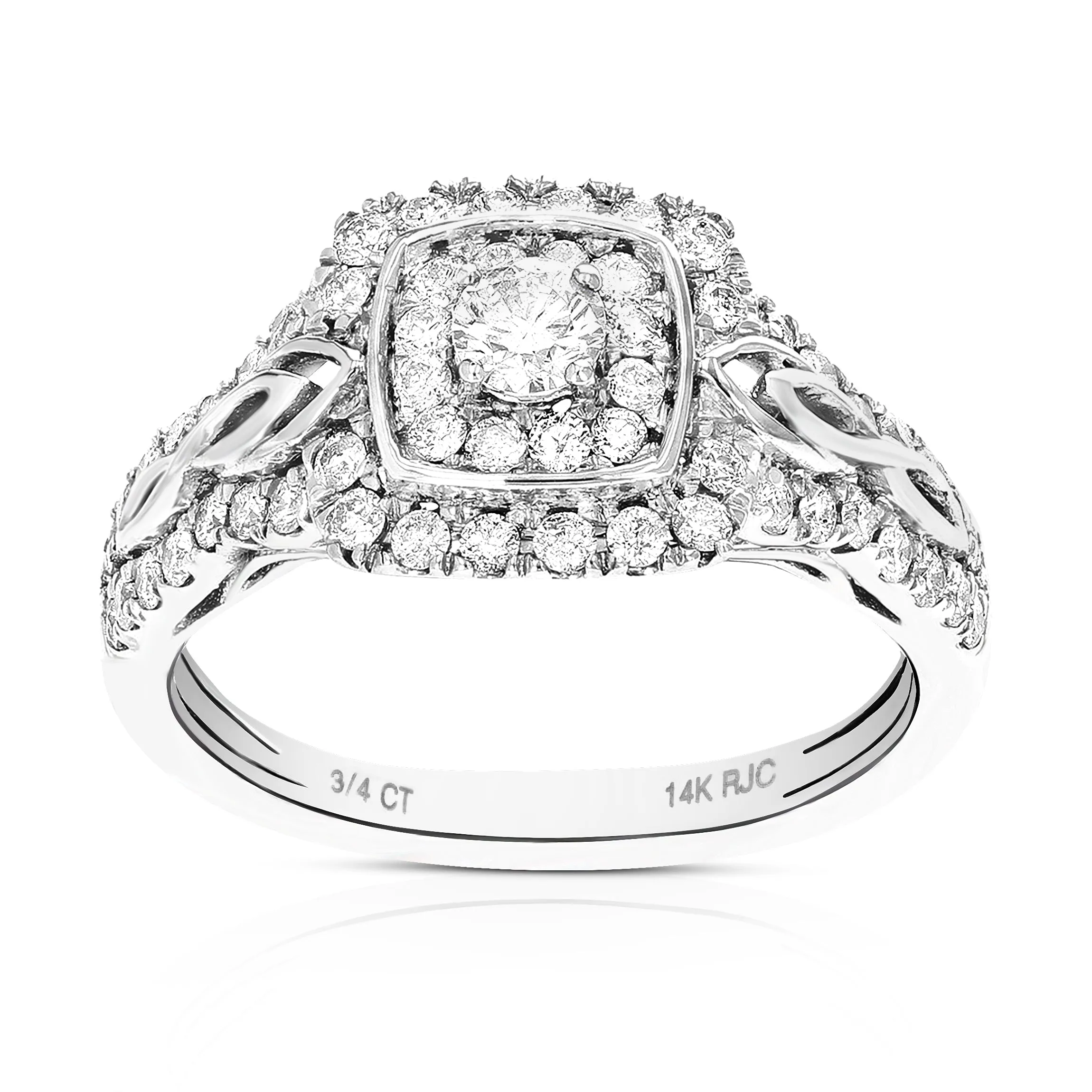 3/4 cttw Vintage Halo Diamond Engagement Ring in 14K White Gold