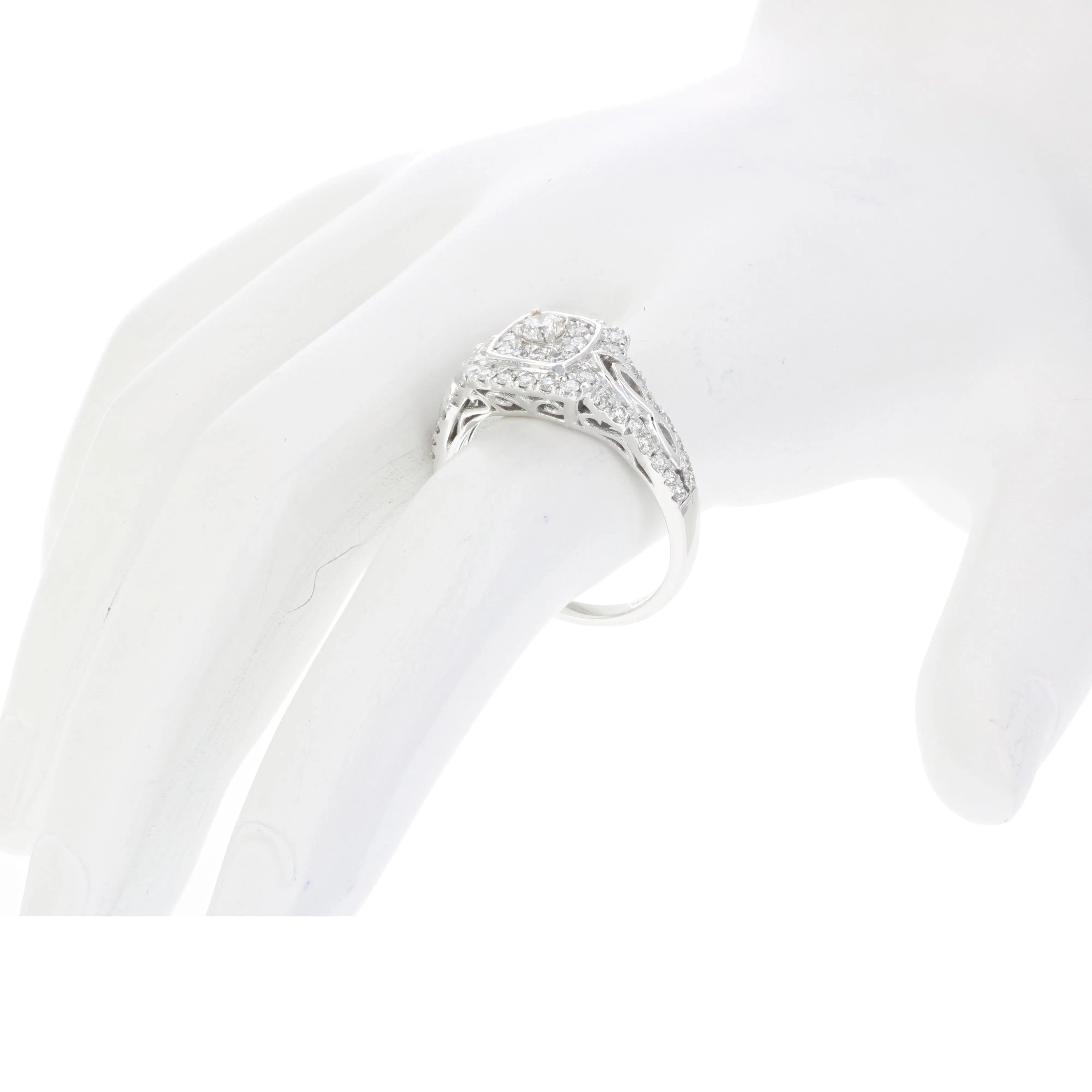 3/4 cttw Vintage Halo Diamond Engagement Ring in 14K White Gold