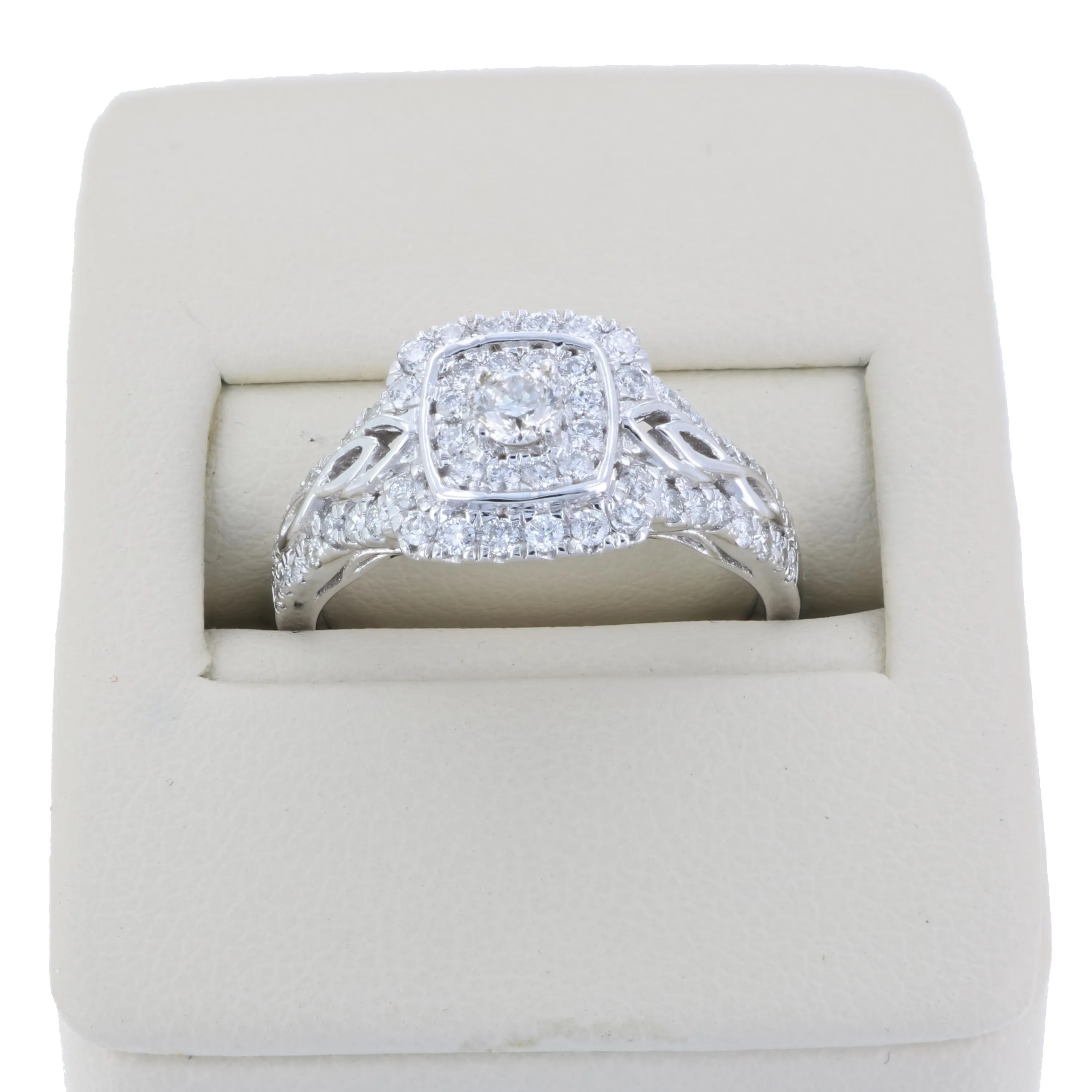 3/4 cttw Vintage Halo Diamond Engagement Ring in 14K White Gold