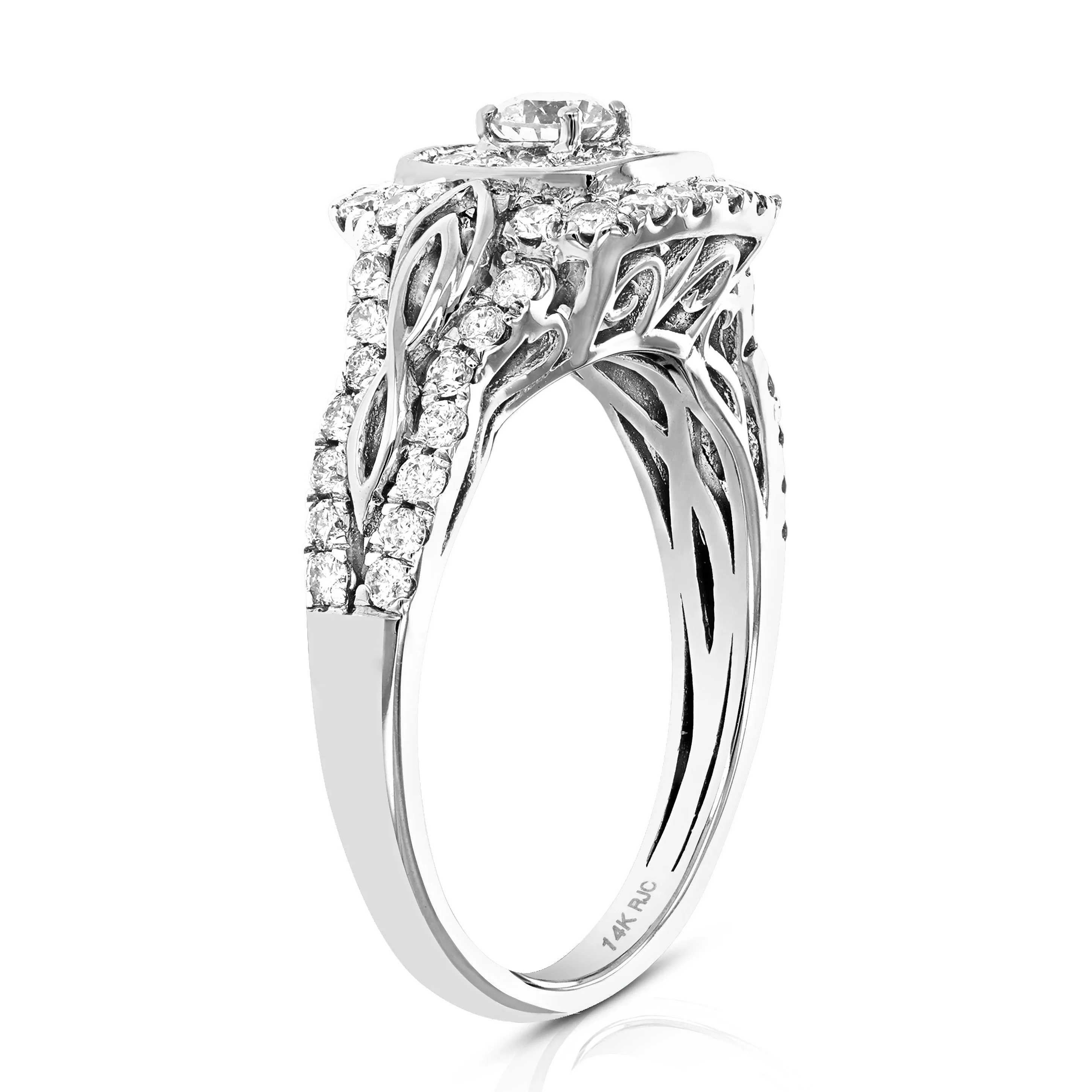 3/4 cttw Vintage Halo Diamond Engagement Ring in 14K White Gold